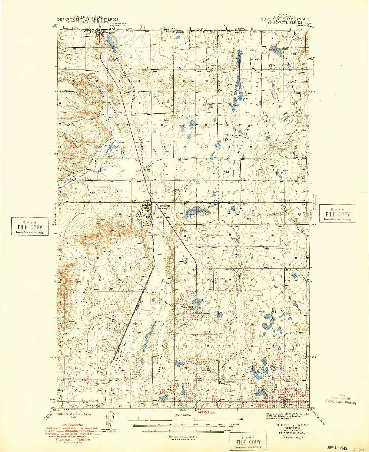 USGS 1:62500-SCALE QUADRANGLE FOR SUNBURST, MT 1939
