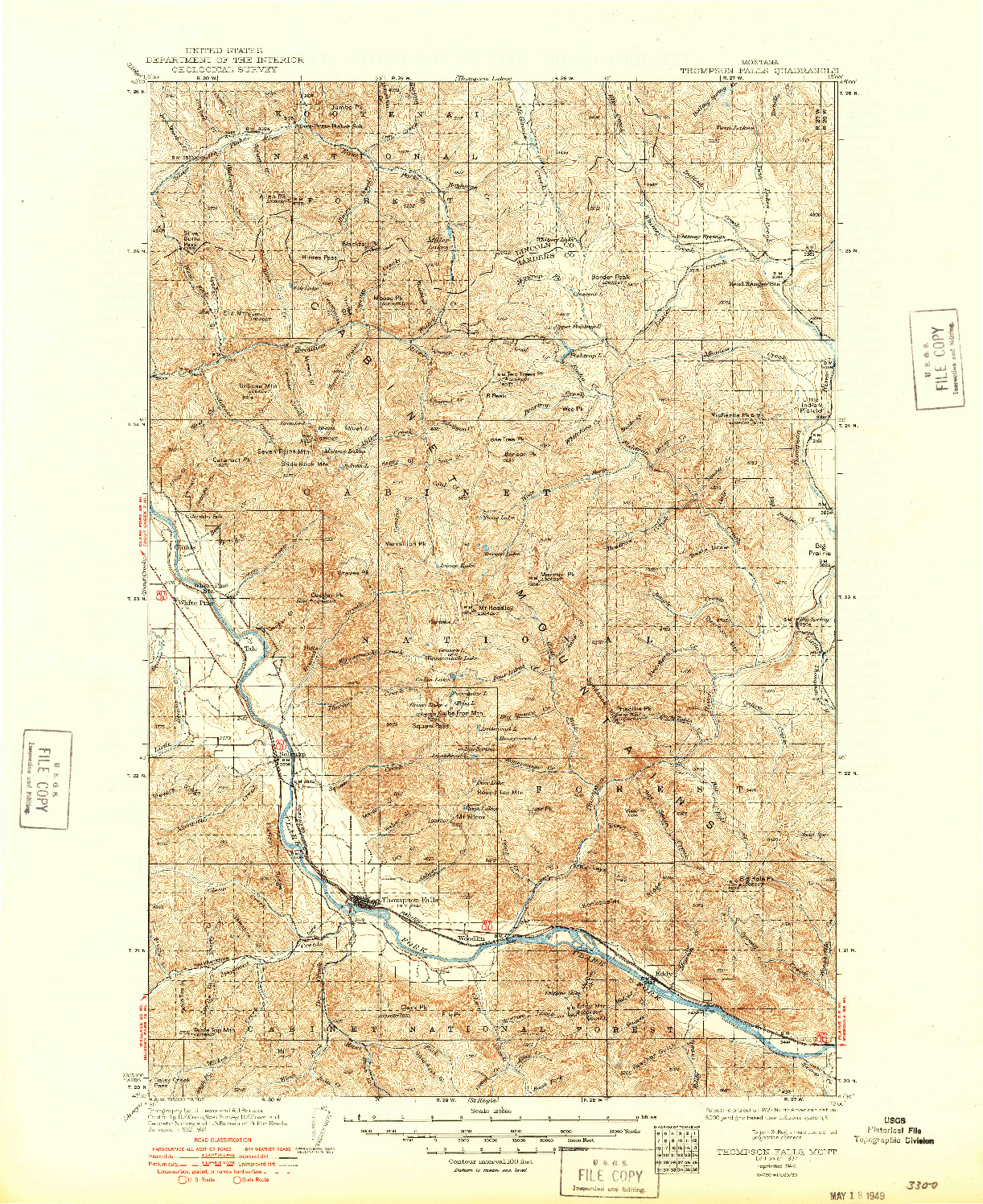 USGS 1:62500-SCALE QUADRANGLE FOR THOMPSON FALLS, MT 1937
