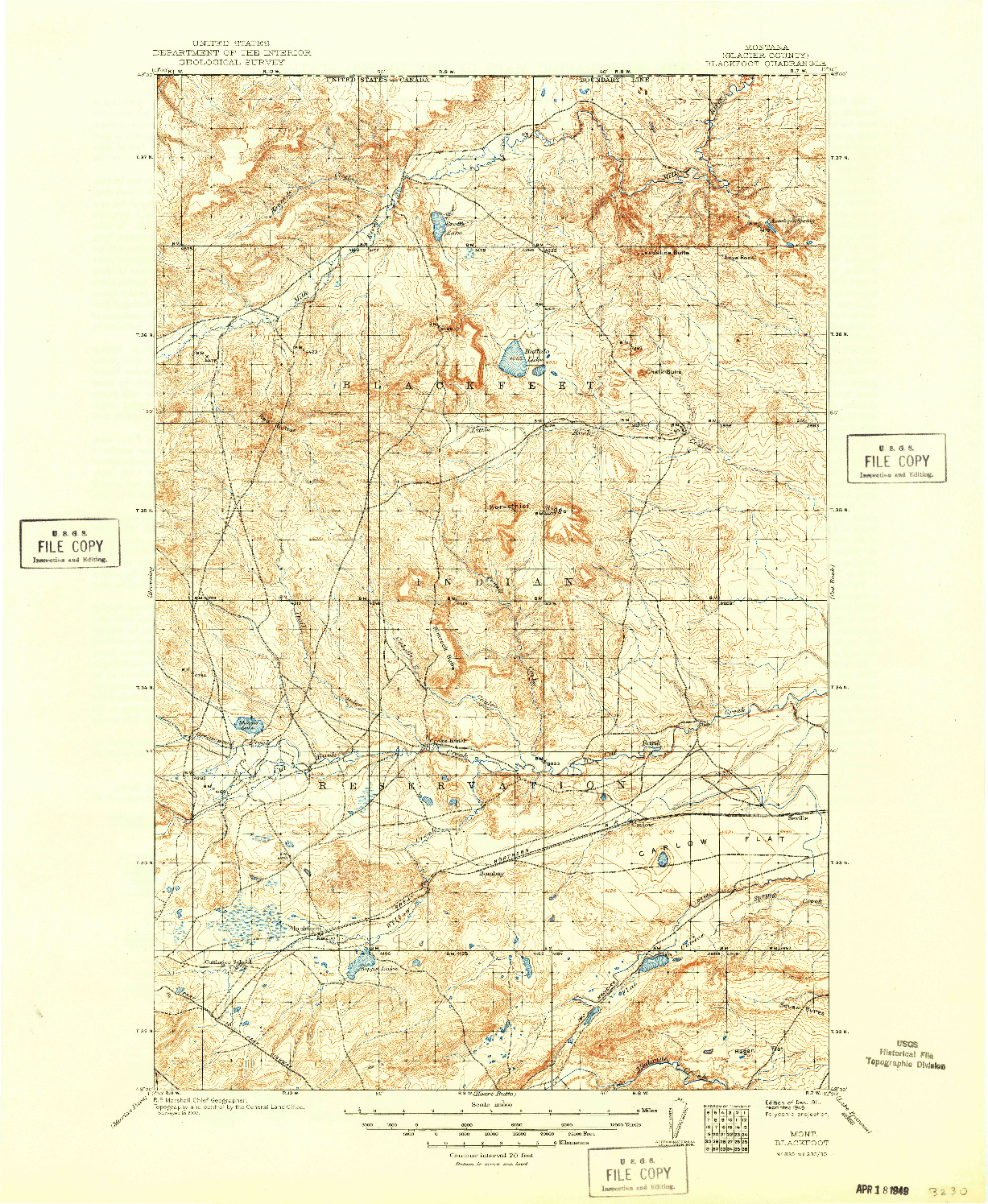 USGS 1:125000-SCALE QUADRANGLE FOR BLACKFOOT, MT 1911
