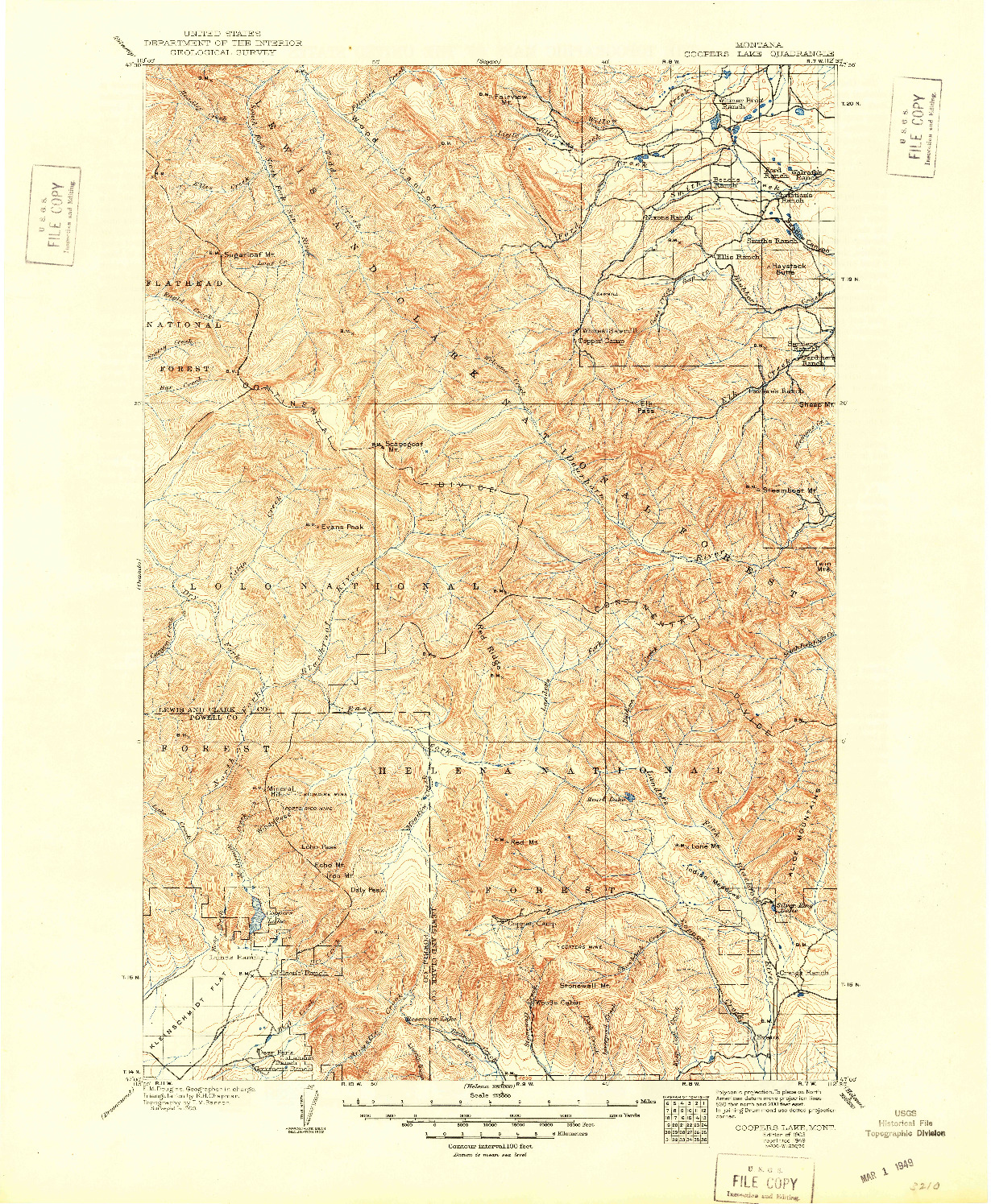 USGS 1:125000-SCALE QUADRANGLE FOR COOPERS LAKE, MT 1903