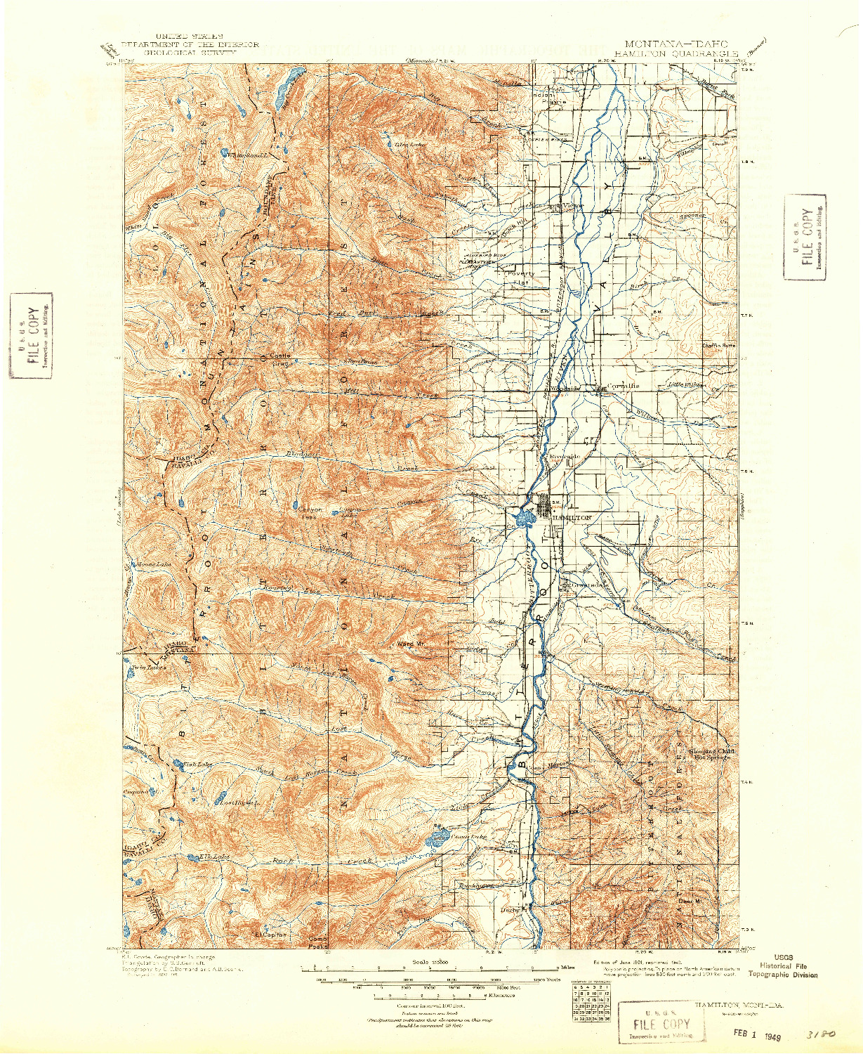 USGS 1:125000-SCALE QUADRANGLE FOR HAMILTON, MT 1901