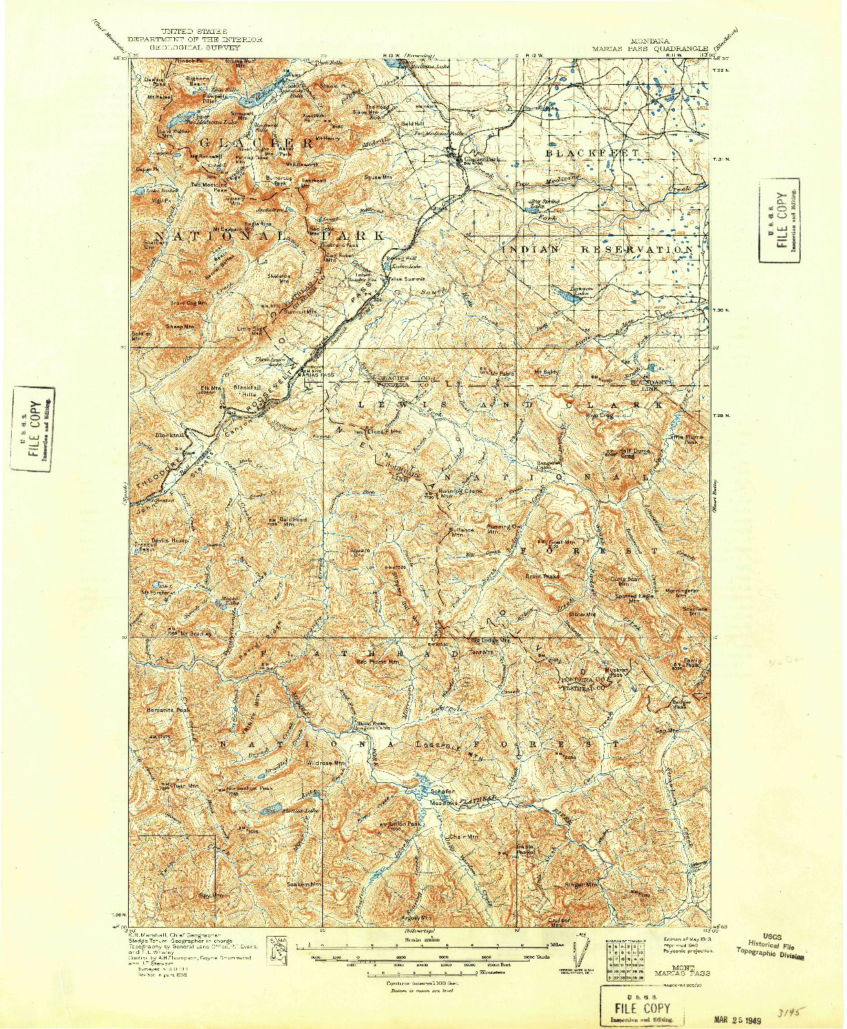 USGS 1:125000-SCALE QUADRANGLE FOR MARIAS PASS, MT 1913