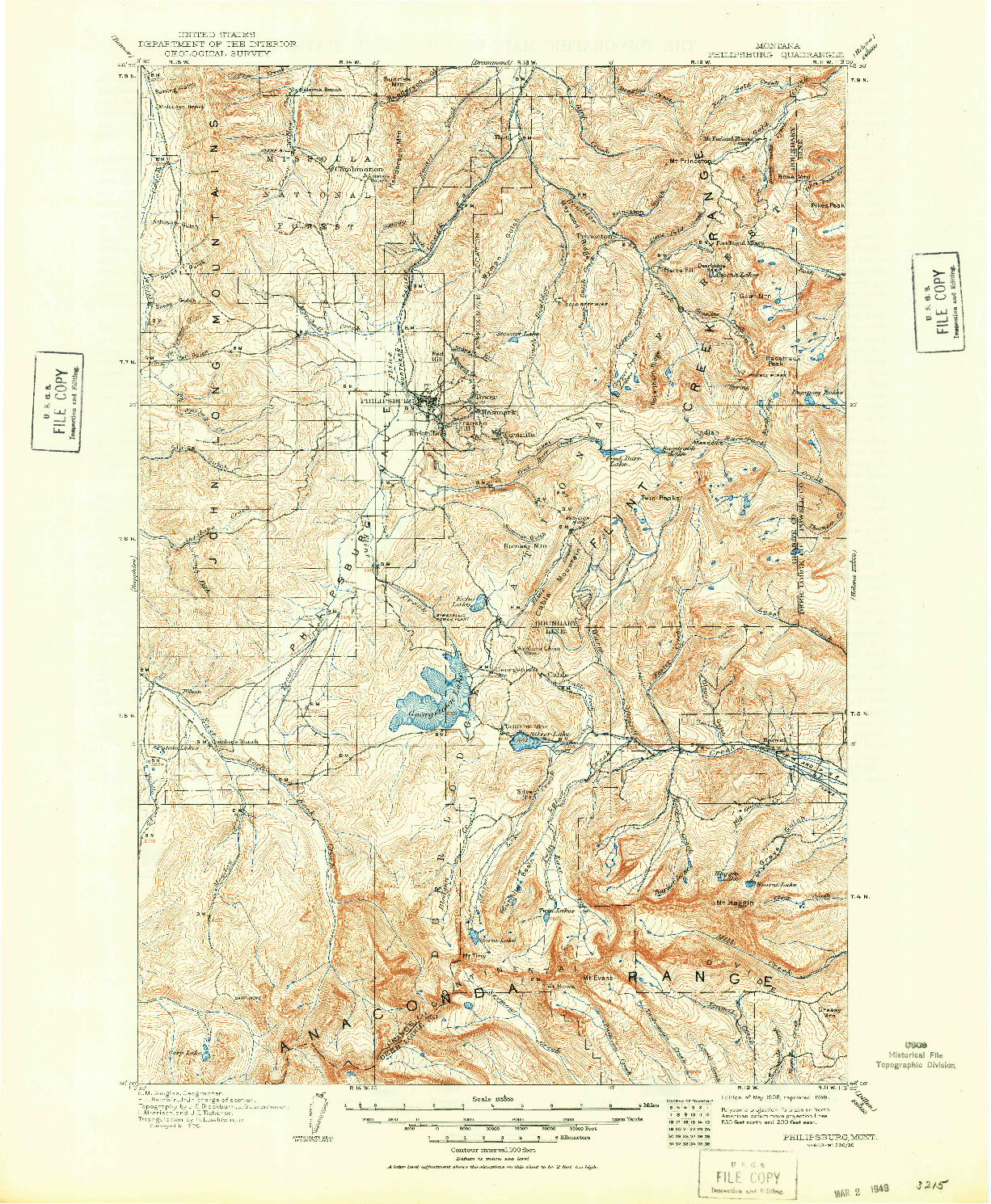 USGS 1:125000-SCALE QUADRANGLE FOR PHILIPSBURG, MT 1908