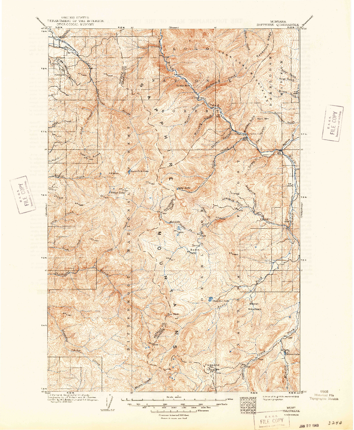 USGS 1:125000-SCALE QUADRANGLE FOR SAPPHIRE, MT 1909