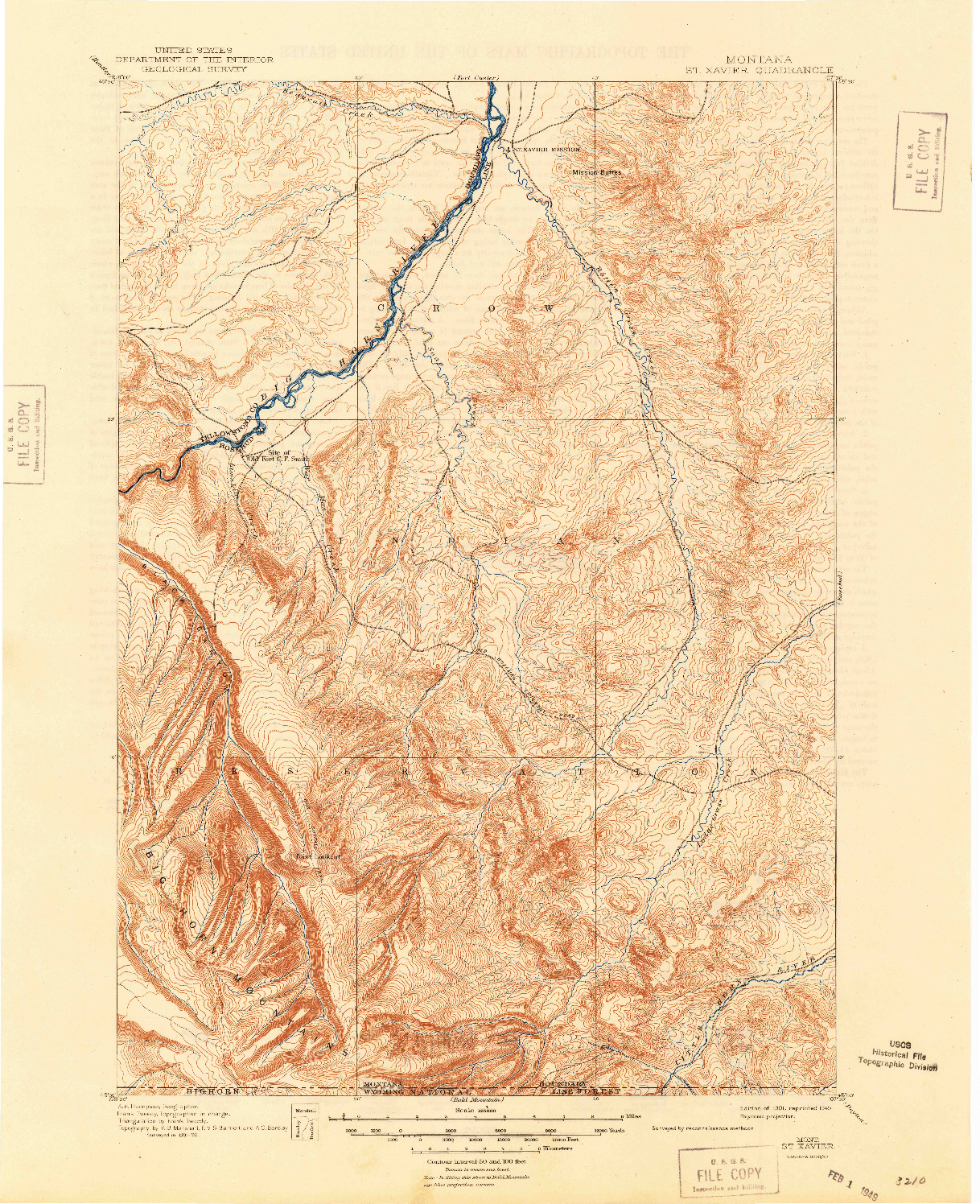 USGS 1:125000-SCALE QUADRANGLE FOR ST. XAVIER, MT 1901