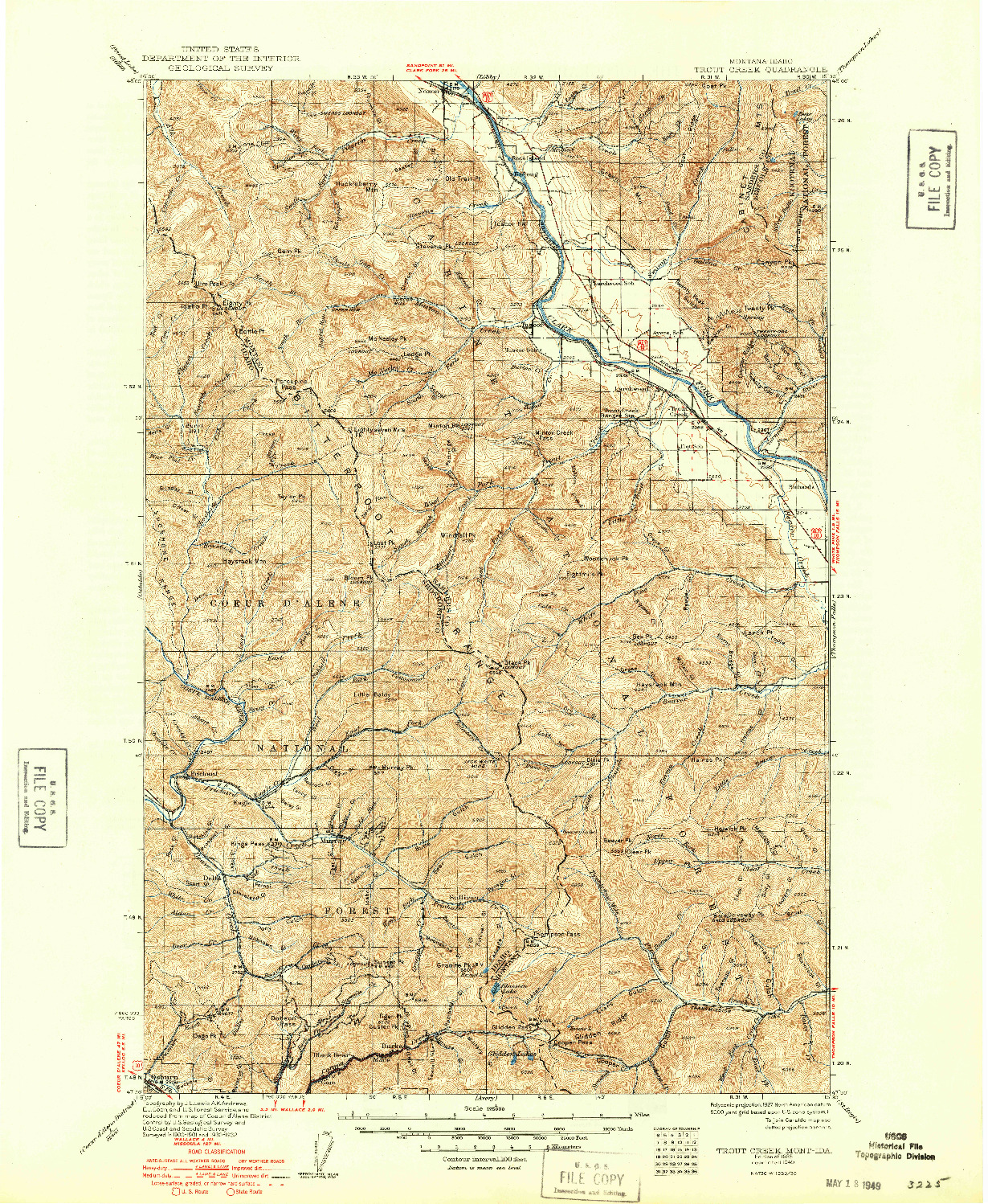 USGS 1:125000-SCALE QUADRANGLE FOR TROUT CREEK, MT 1935