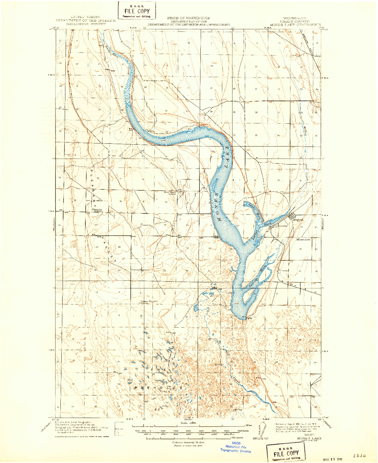 USGS 1:62500-SCALE QUADRANGLE FOR MOSES LAKE, WA 1912