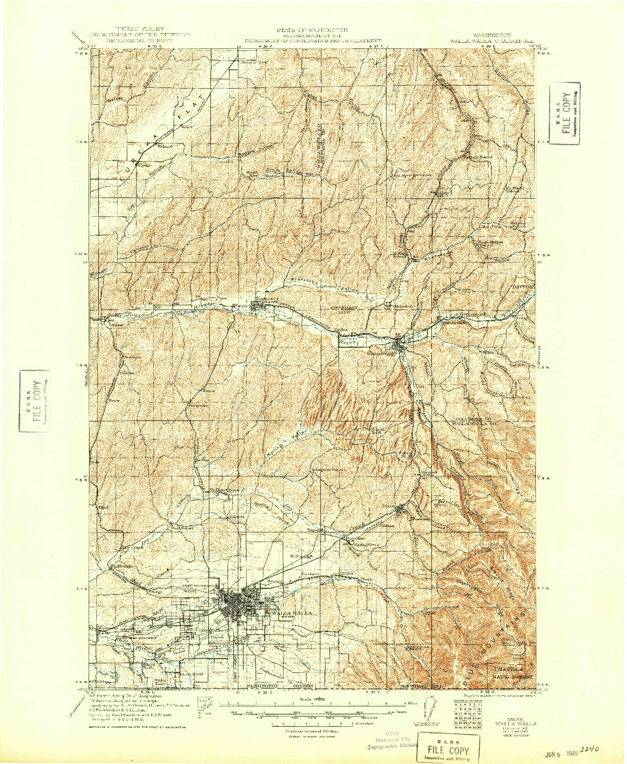 USGS 1:125000-SCALE QUADRANGLE FOR WALLA WALLA, WA 1921