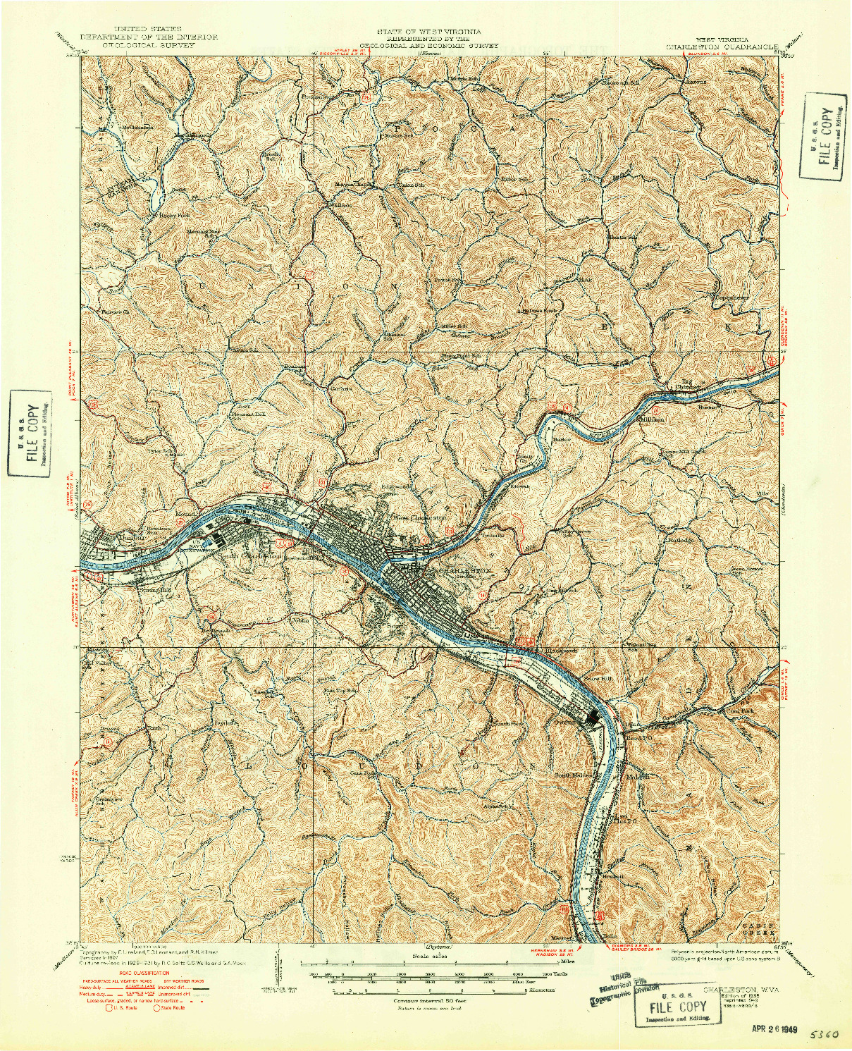 USGS 1:62500-SCALE QUADRANGLE FOR CHARLESTON, WV 1935