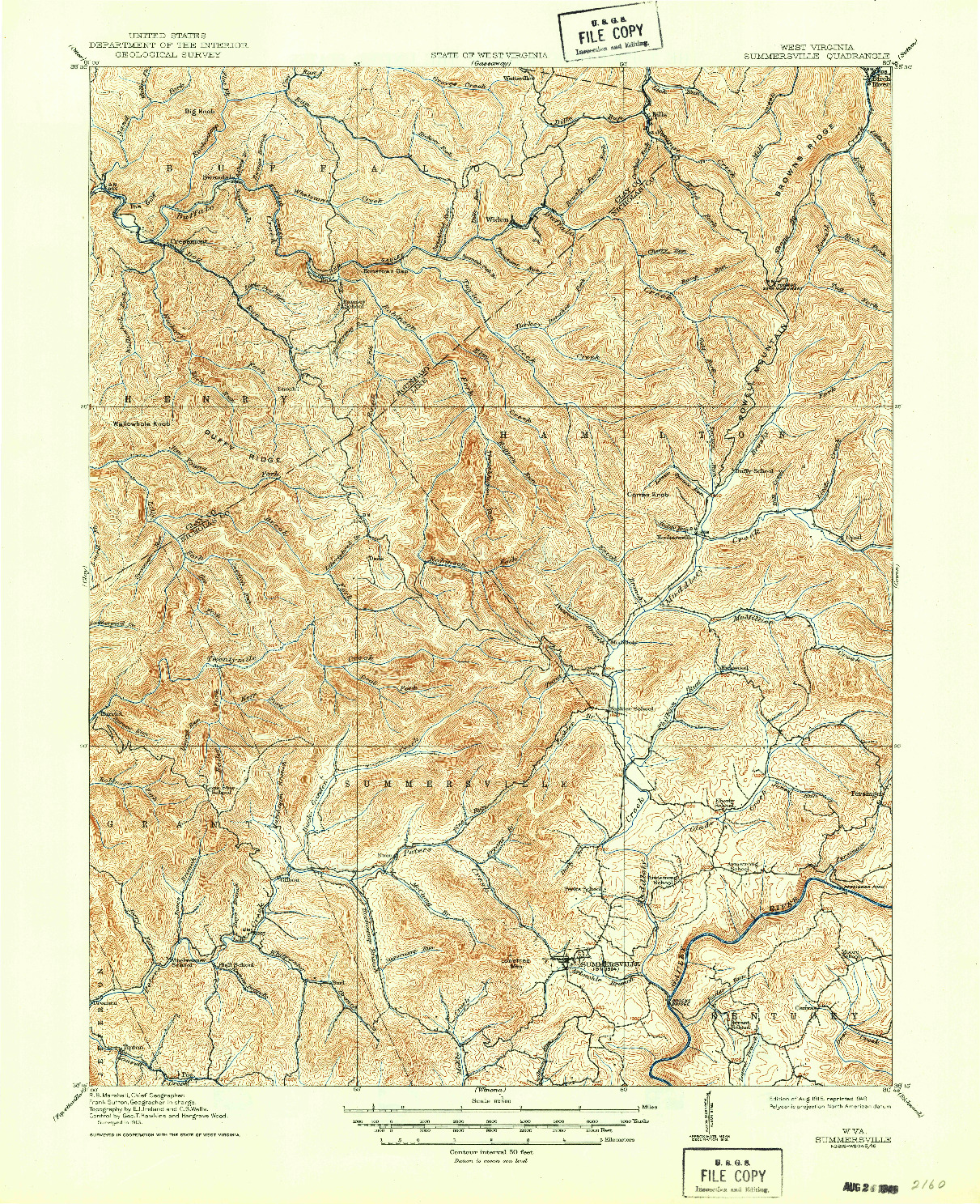 USGS 1:62500-SCALE QUADRANGLE FOR SUMMERSVILLE, WV 1915