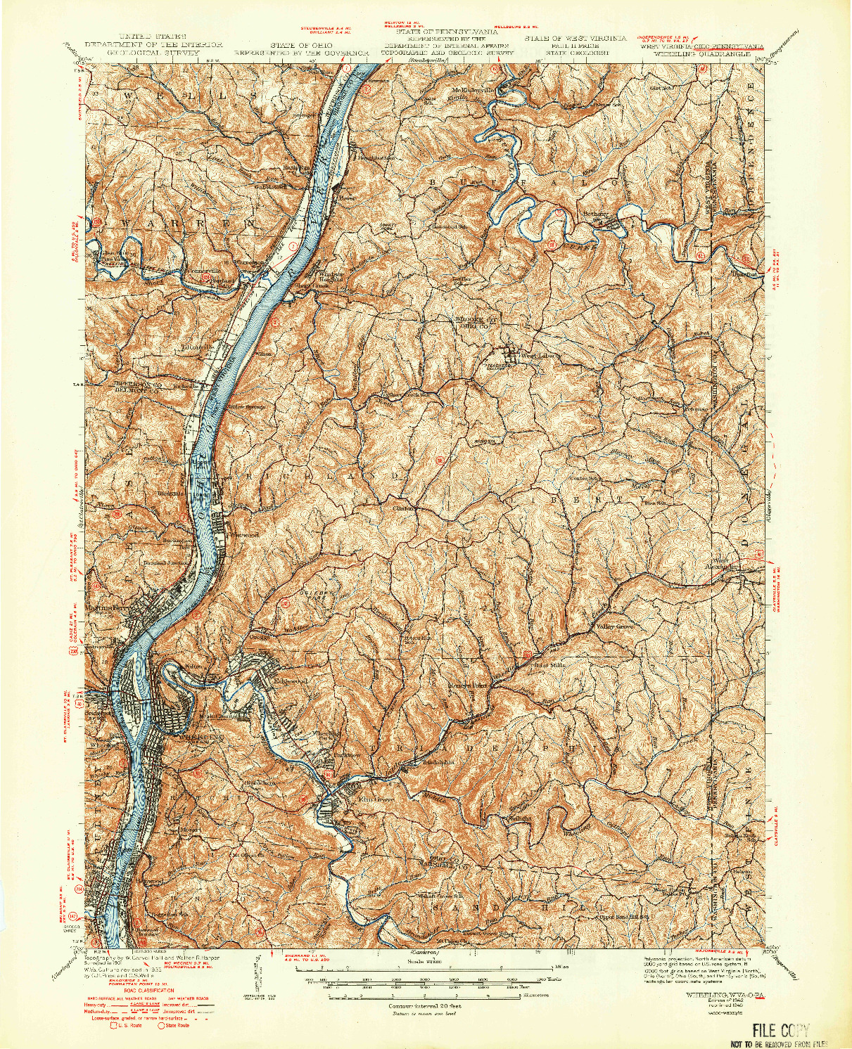 USGS 1:62500-SCALE QUADRANGLE FOR WHEELING, WV 1942