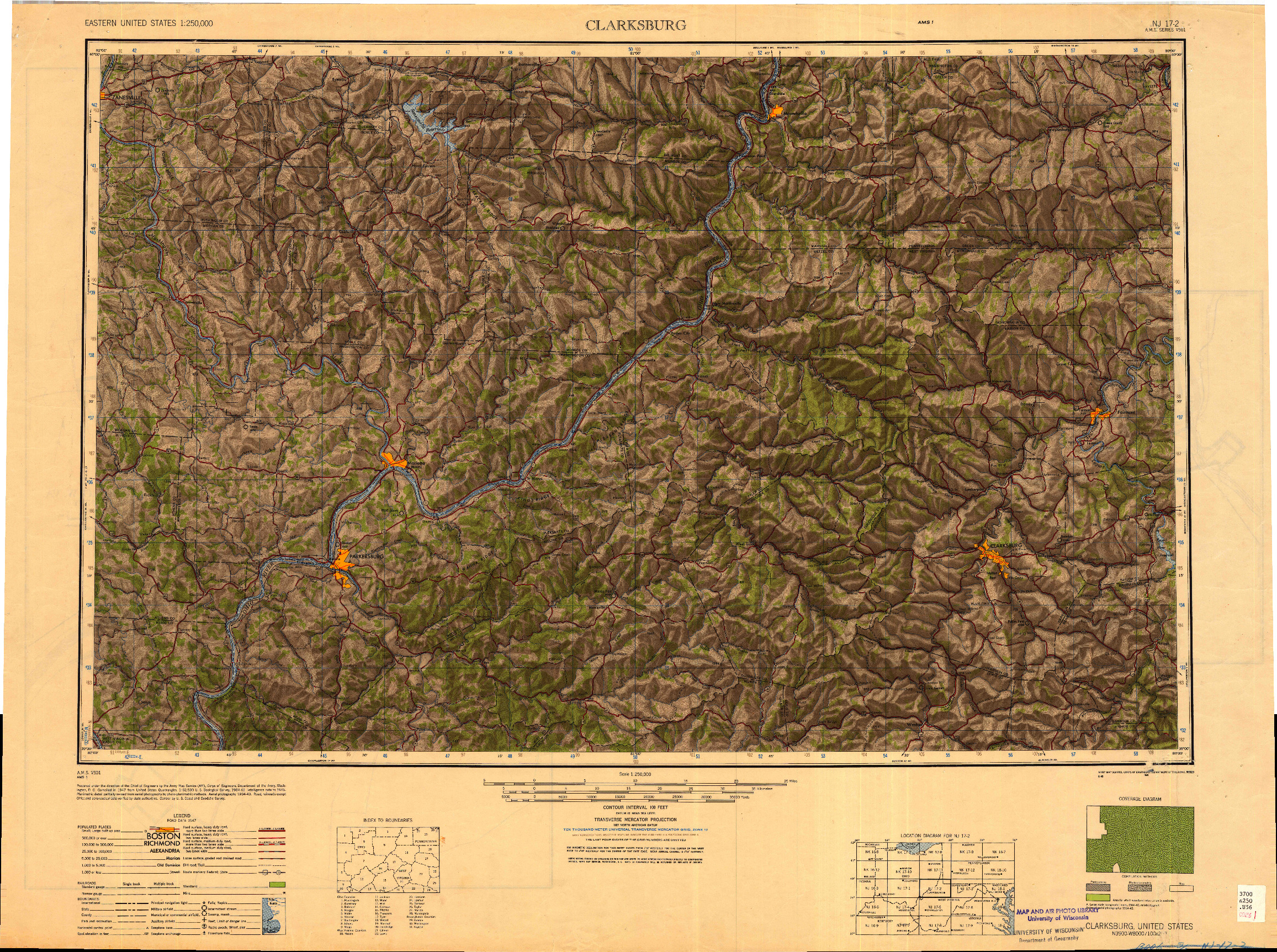 USGS 1:250000-SCALE QUADRANGLE FOR CLARKSBURG, WV 1949