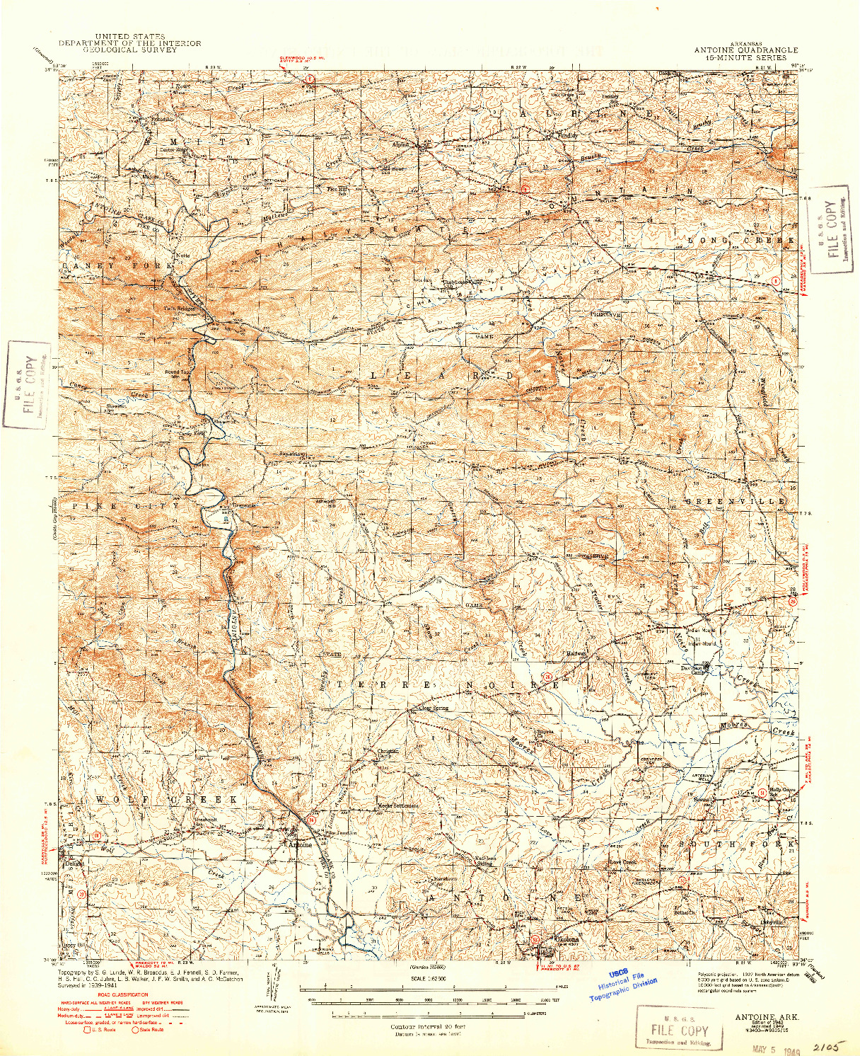 USGS 1:62500-SCALE QUADRANGLE FOR ANTOINE, AR 1943