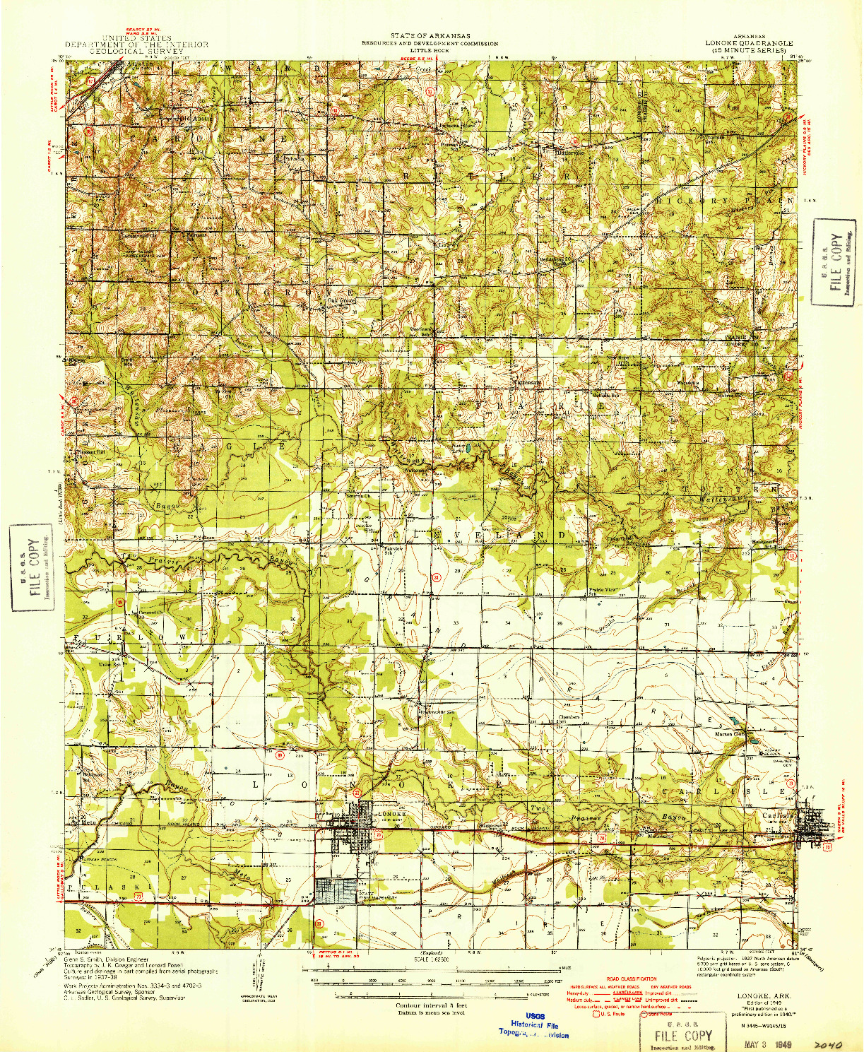 USGS 1:62500-SCALE QUADRANGLE FOR LONOKE, AR 1949