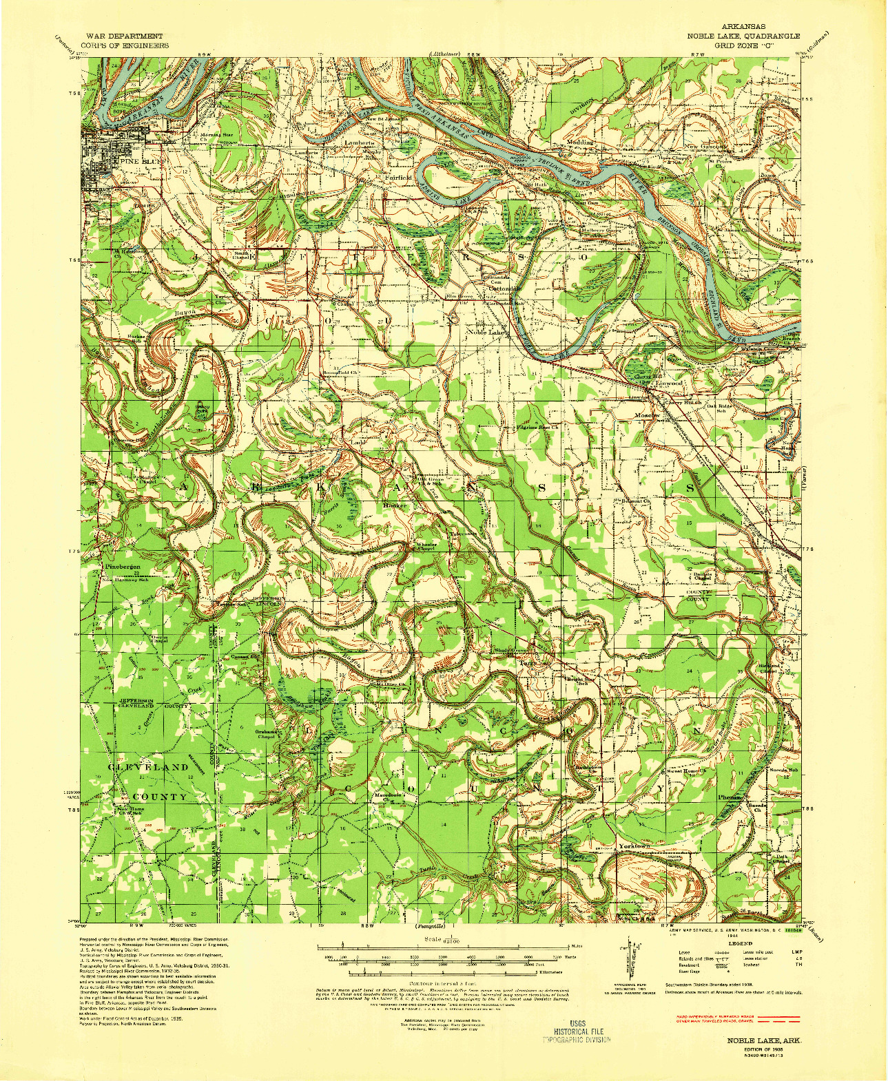 USGS 1:62500-SCALE QUADRANGLE FOR NOBLE LAKE, AR 1935