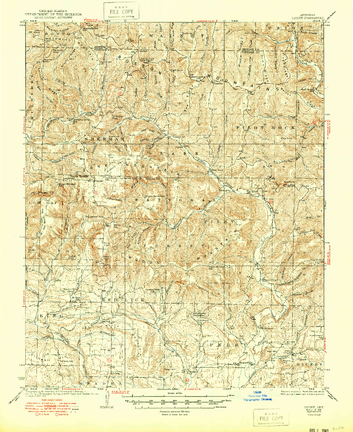 USGS 1:62500-SCALE QUADRANGLE FOR OZONE, AR 1936