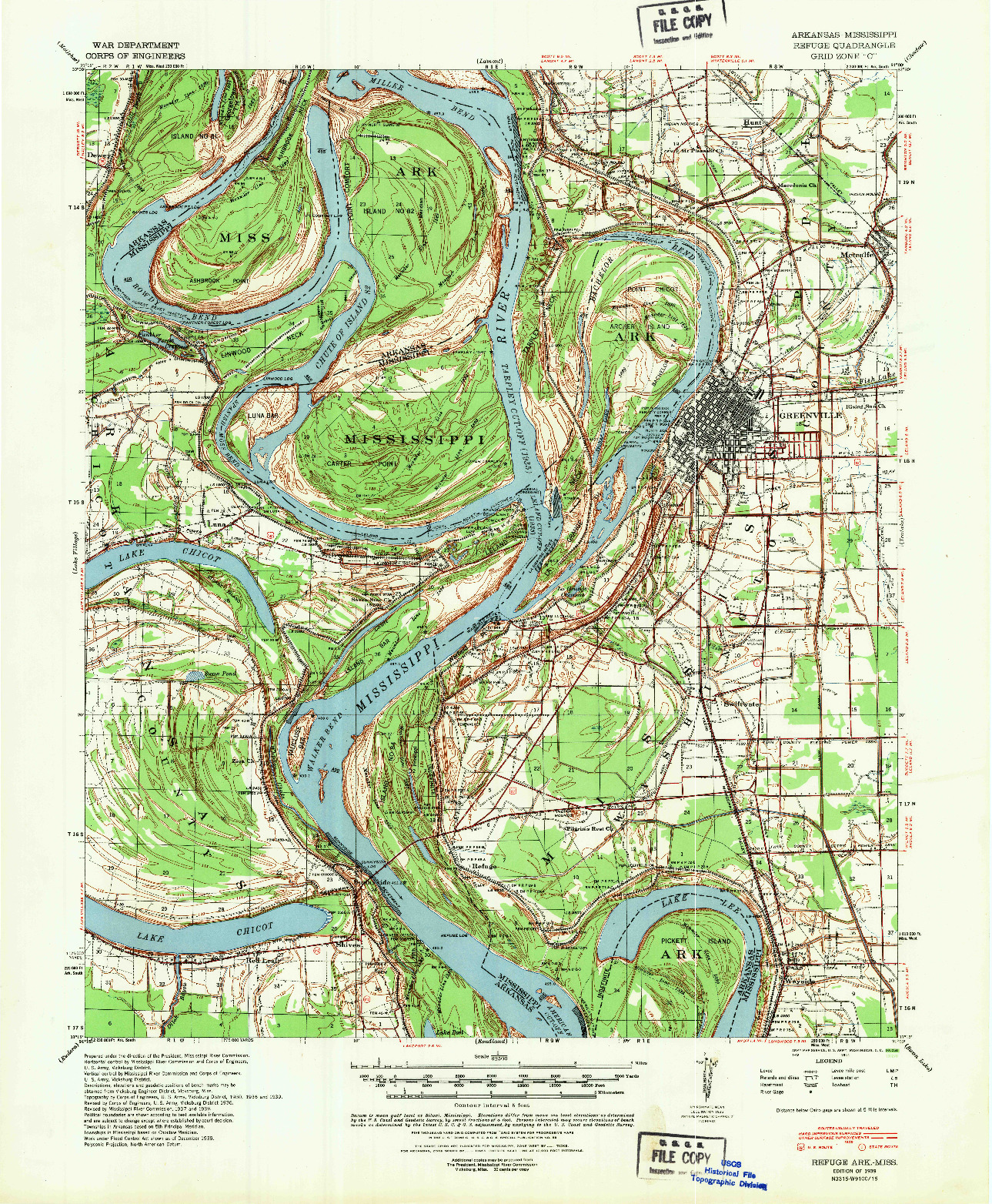 USGS 1:62500-SCALE QUADRANGLE FOR REFUGE, AR 1939