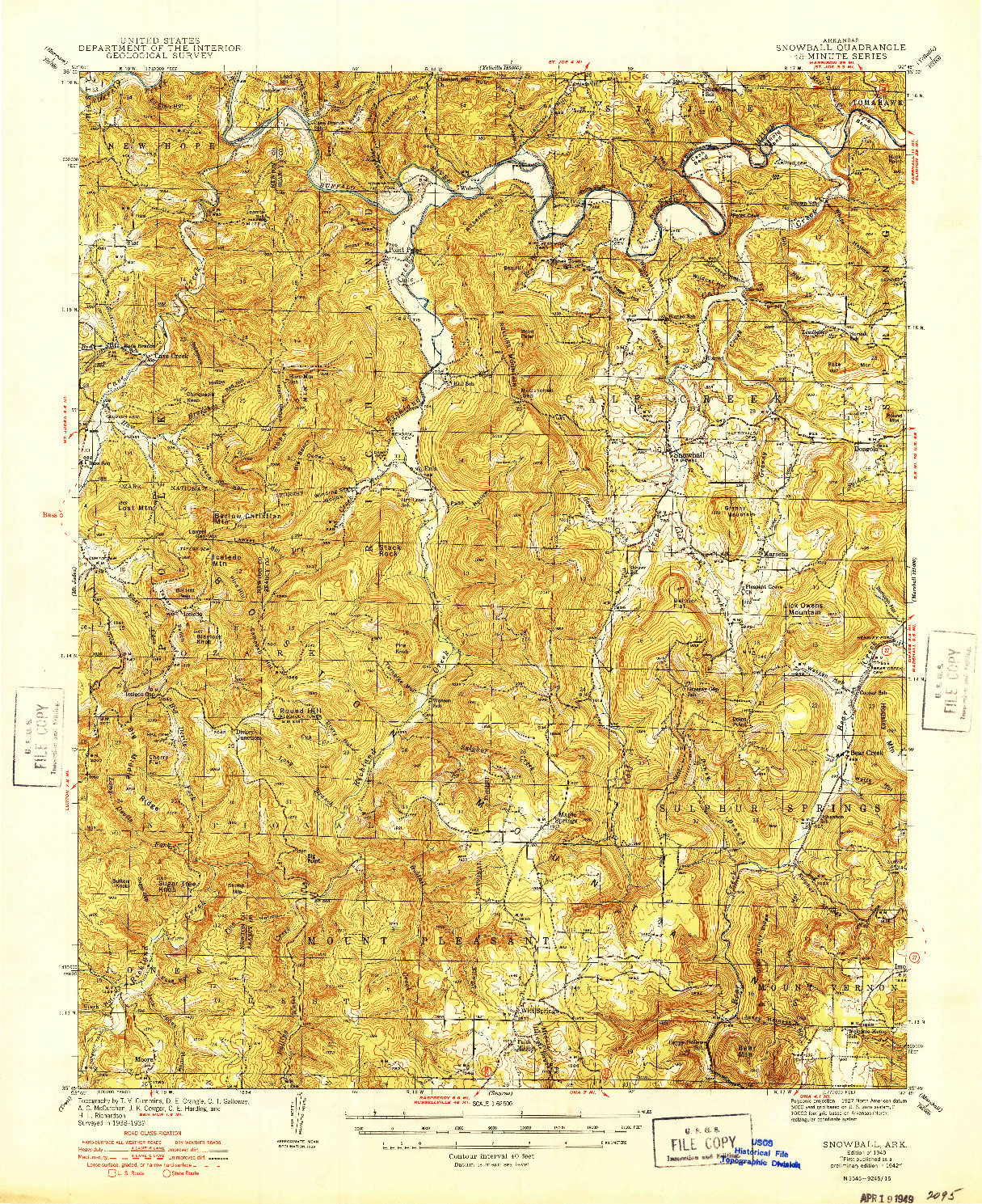 USGS 1:62500-SCALE QUADRANGLE FOR SNOWBALL, AR 1949