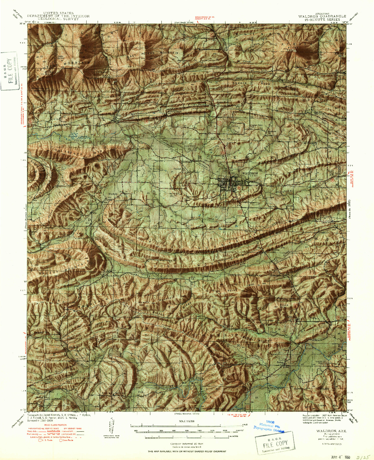 USGS 1:62500-SCALE QUADRANGLE FOR WALDRON, AR 1949