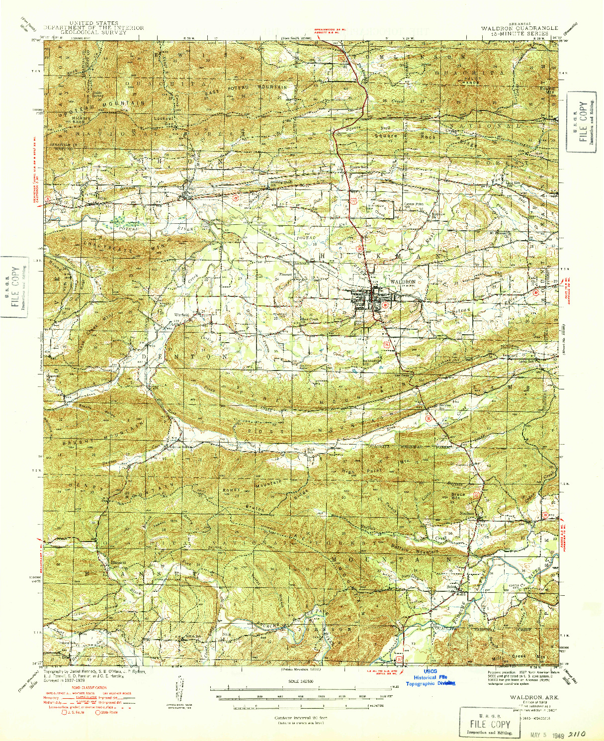 USGS 1:62500-SCALE QUADRANGLE FOR WALDRON, AR 1949