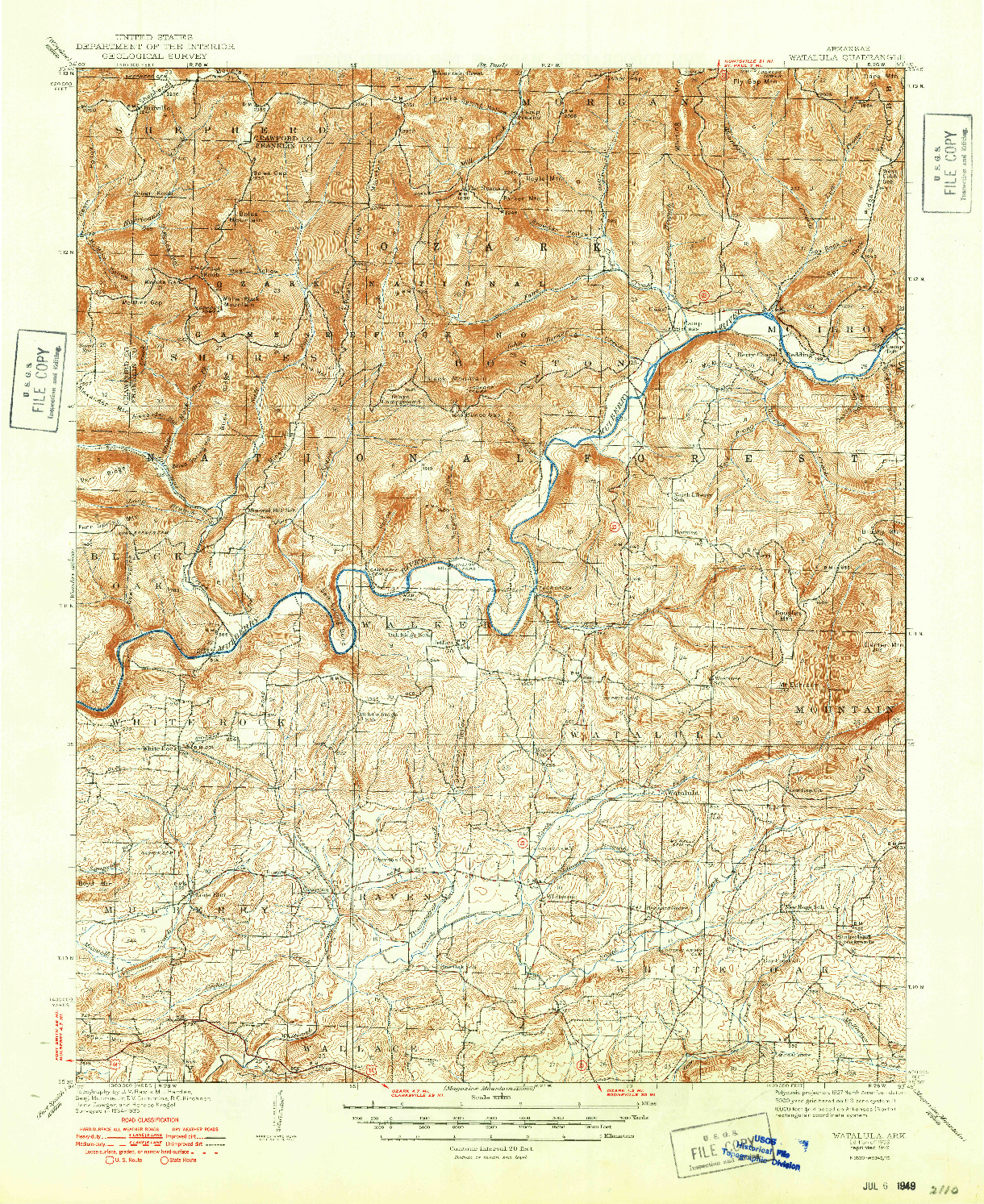 USGS 1:62500-SCALE QUADRANGLE FOR WATALULA, AR 1939