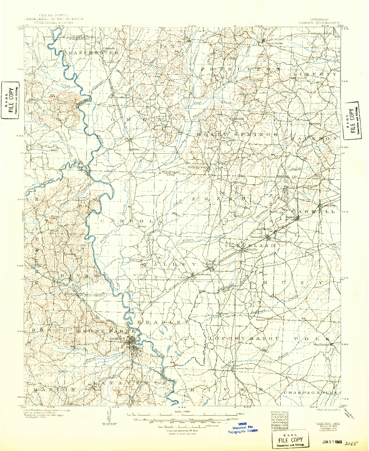 USGS 1:125000-SCALE QUADRANGLE FOR CAMDEN, AR 1903