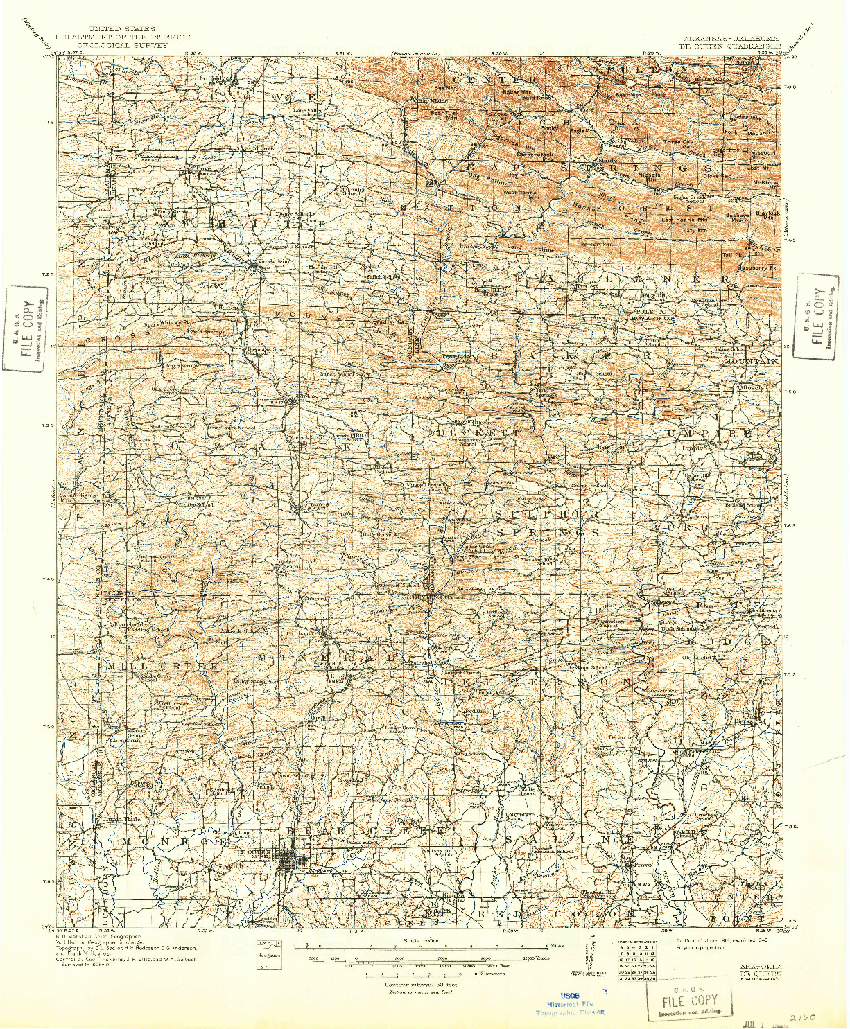 USGS 1:125000-SCALE QUADRANGLE FOR DE QUEEN, AR 1913