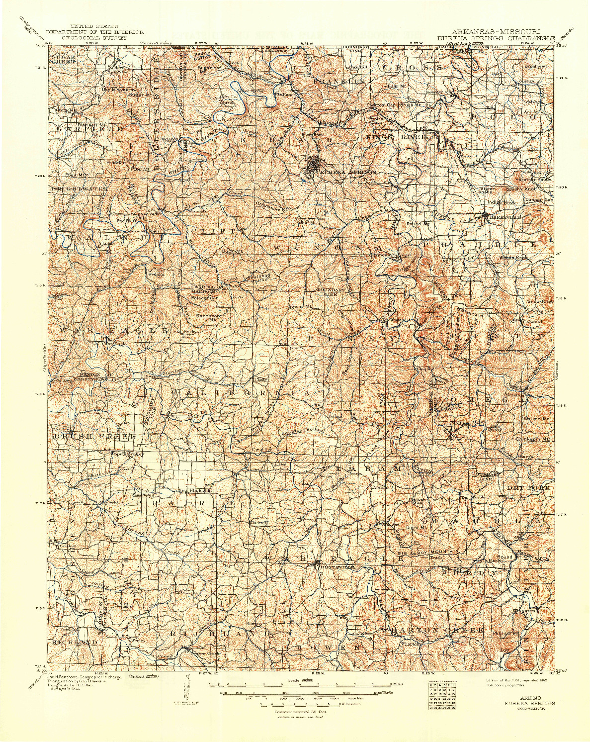 USGS 1:125000-SCALE QUADRANGLE FOR EUREKA SPRINGS, AR 1901