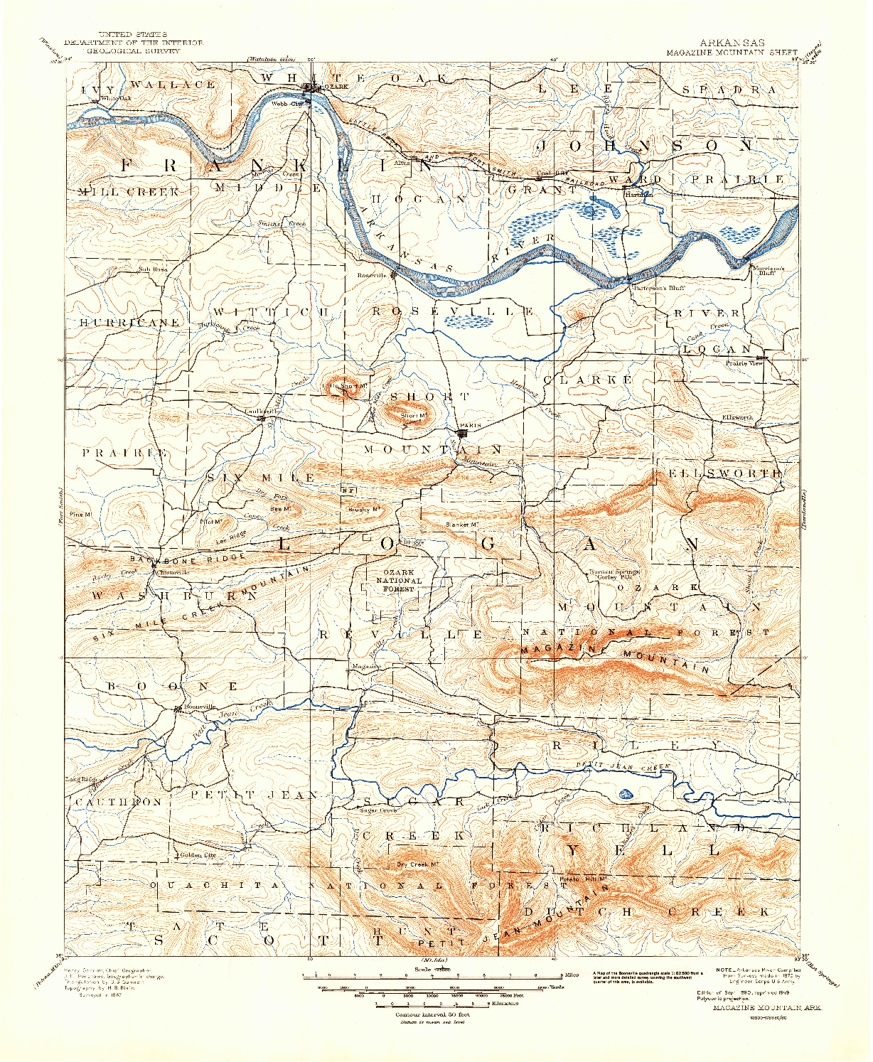 USGS 1:125000-SCALE QUADRANGLE FOR MAGAZINE MOUNTAIN, AR 1890