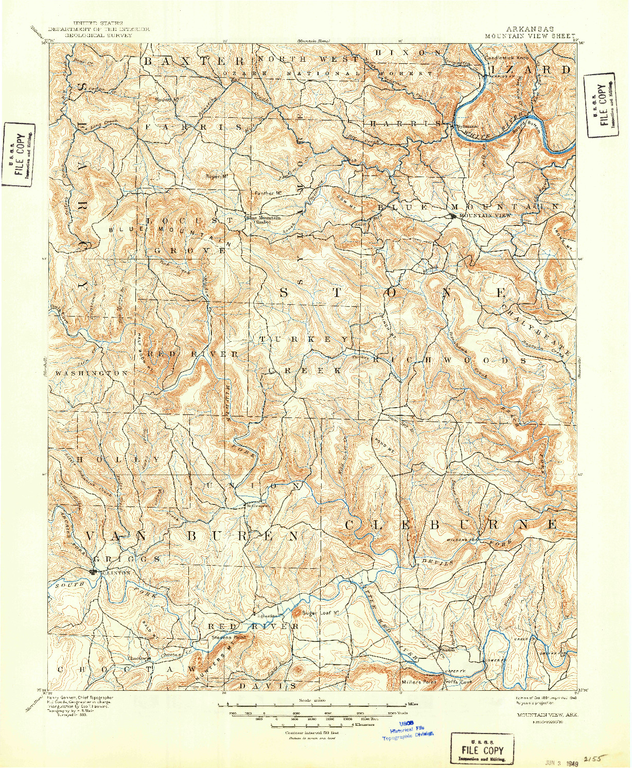 USGS 1:125000-SCALE QUADRANGLE FOR MOUNTAIN VIEW, AR 1894