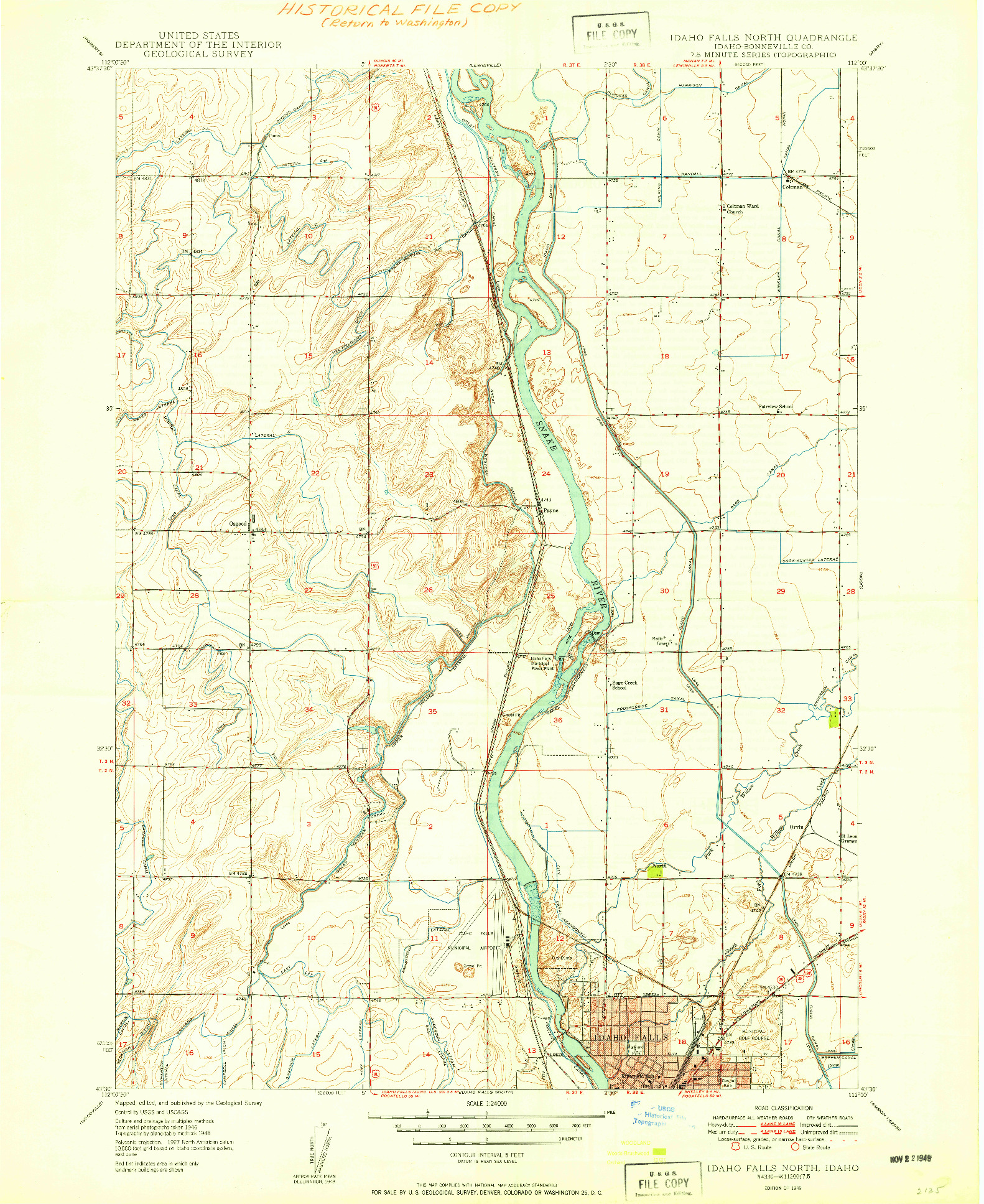 USGS 1:24000-SCALE QUADRANGLE FOR IDAHO FALLS NORTH, ID 1949