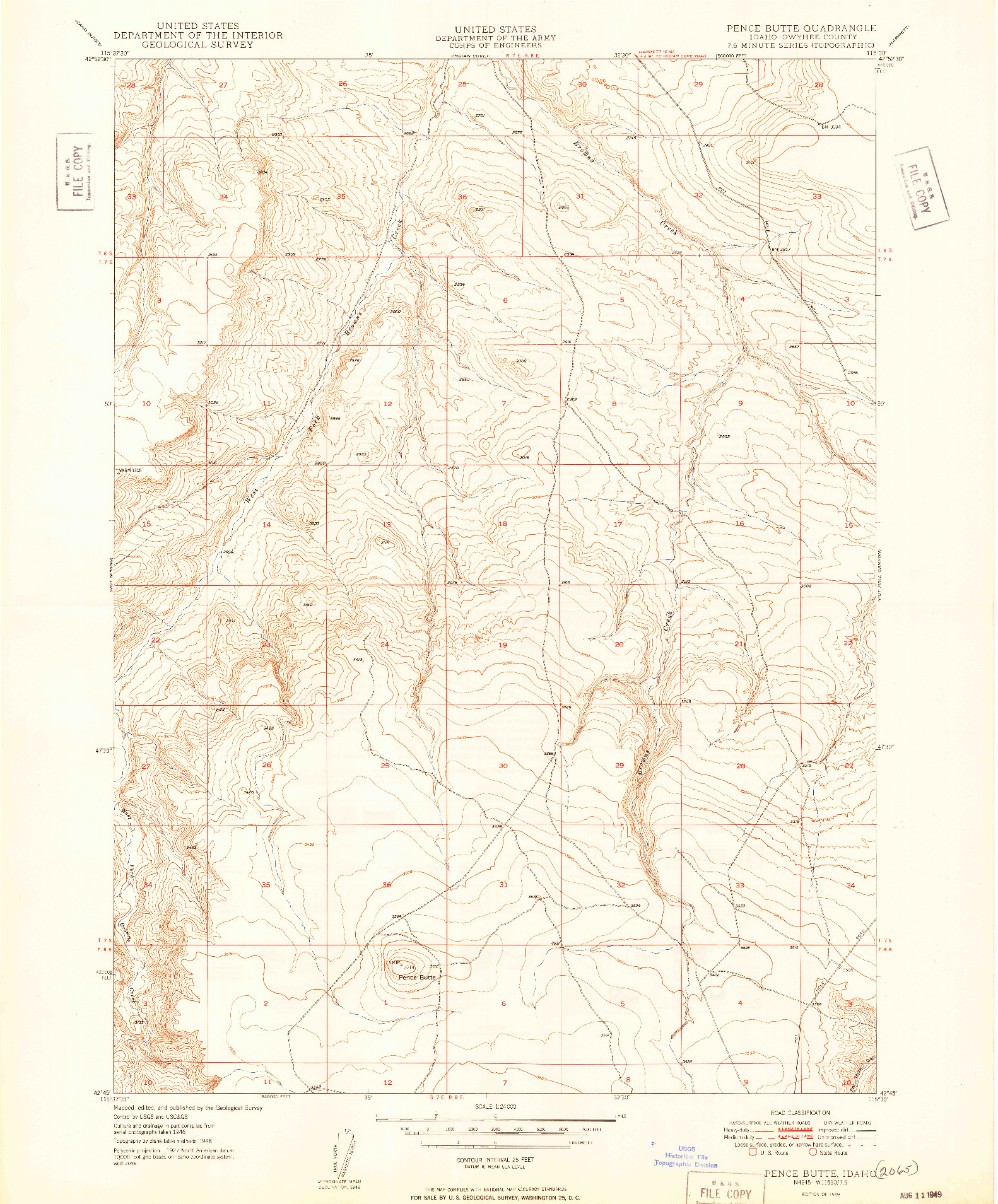 USGS 1:24000-SCALE QUADRANGLE FOR PENCE BUTTE, ID 1949