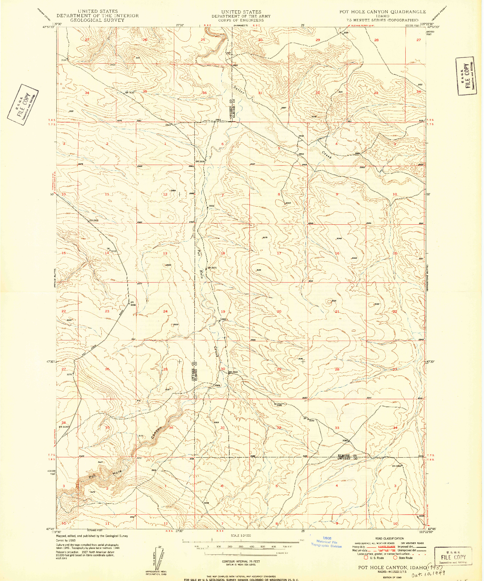 USGS 1:24000-SCALE QUADRANGLE FOR POT HOLE CANYON, ID 1949