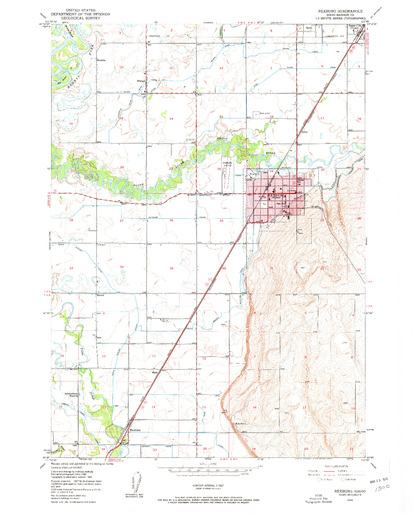 USGS 1:24000-SCALE QUADRANGLE FOR REXBURG, ID 1949