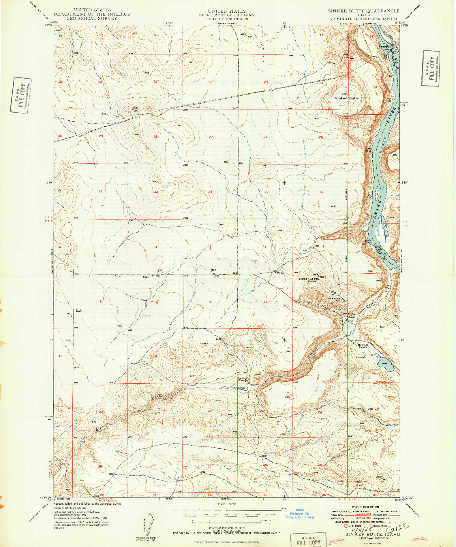 USGS 1:24000-SCALE QUADRANGLE FOR SINKER BUTTE, ID 1949