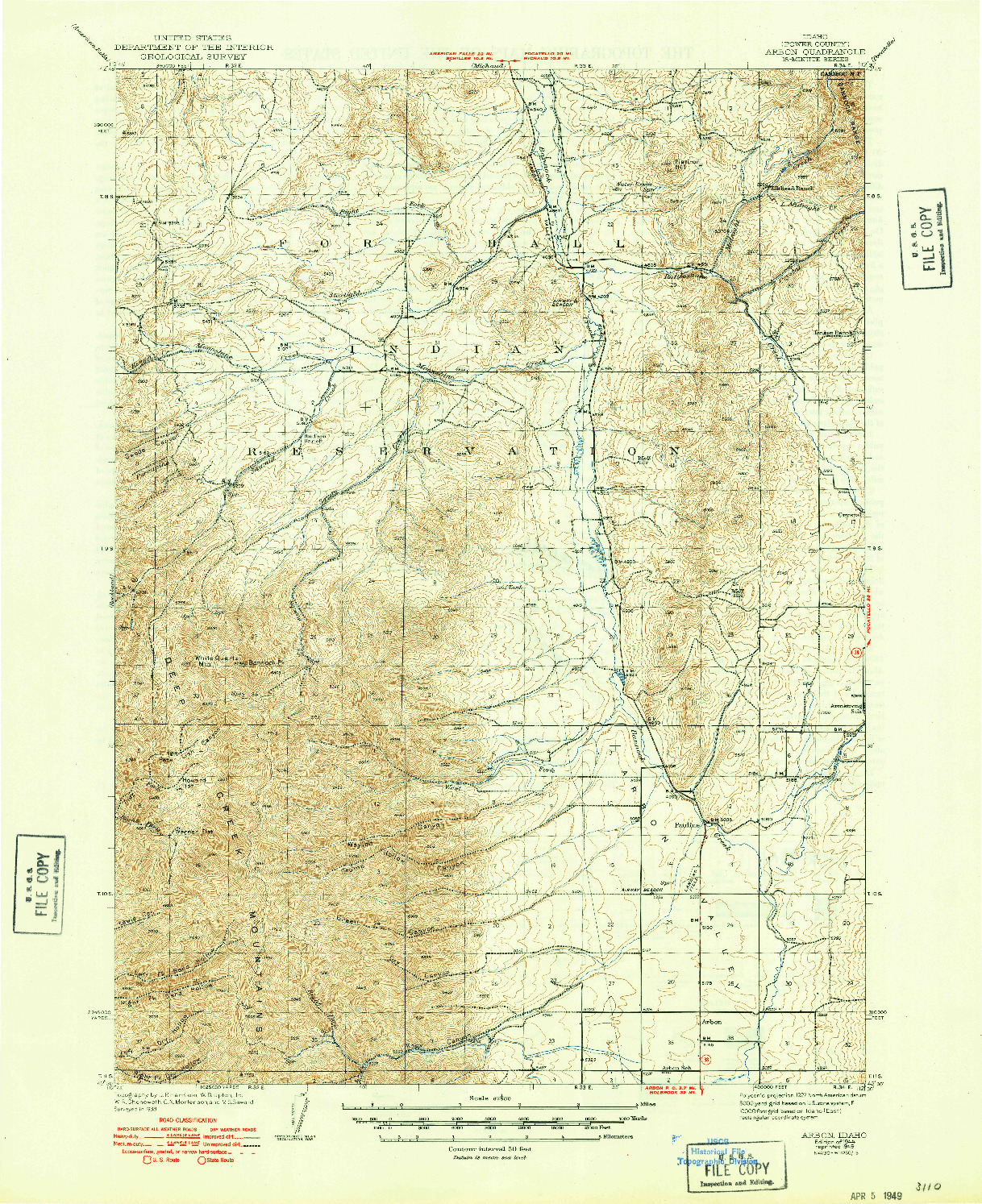 USGS 1:62500-SCALE QUADRANGLE FOR ARBON, ID 1944