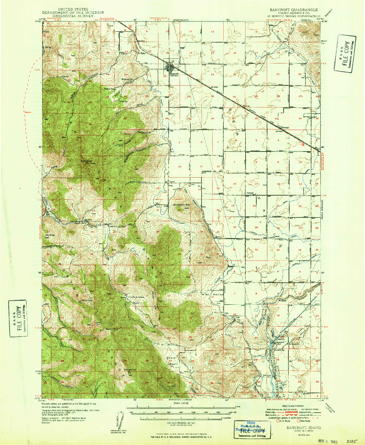 USGS 1:62500-SCALE QUADRANGLE FOR BANCROFT, ID 1949