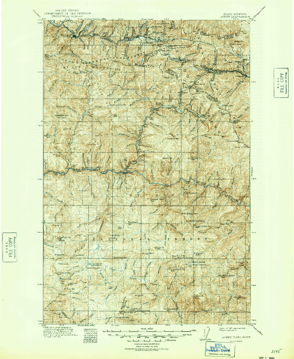 USGS 1:125000-SCALE QUADRANGLE FOR AVERY, ID 1917
