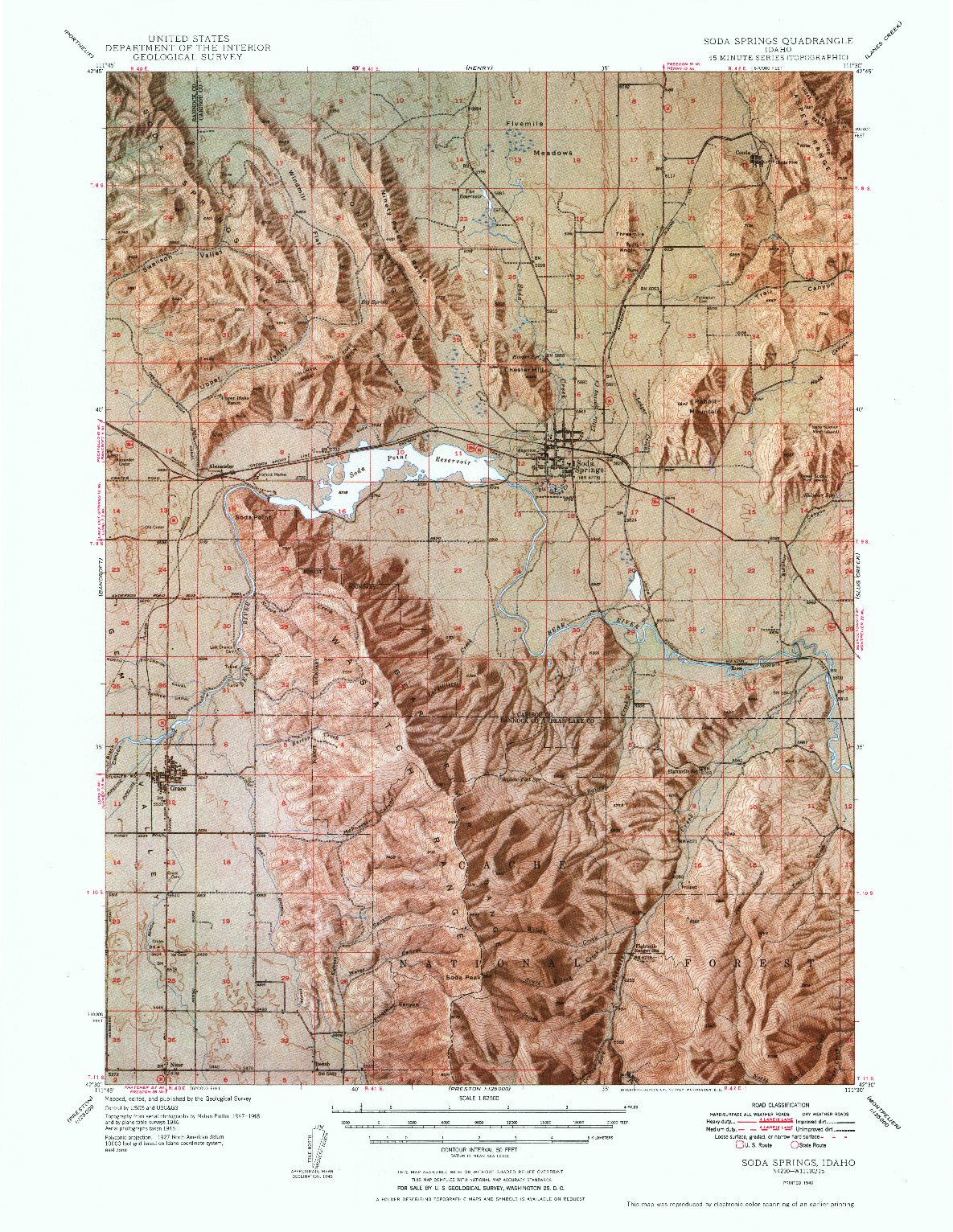 USGS 1:62500-SCALE QUADRANGLE FOR SODA SPRINGS, ID 1949