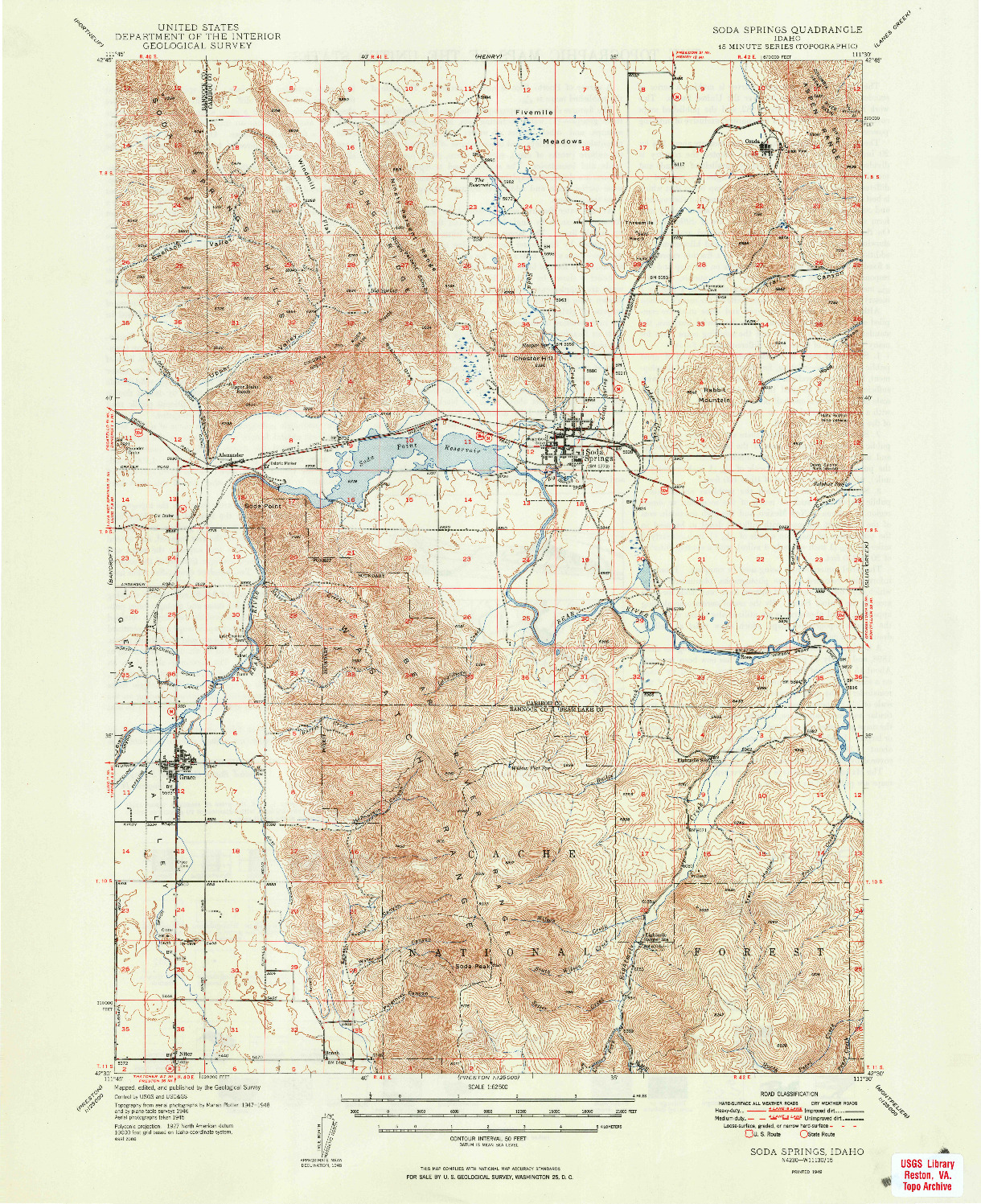 USGS 1:62500-SCALE QUADRANGLE FOR SODA SPRINGS, ID 1949