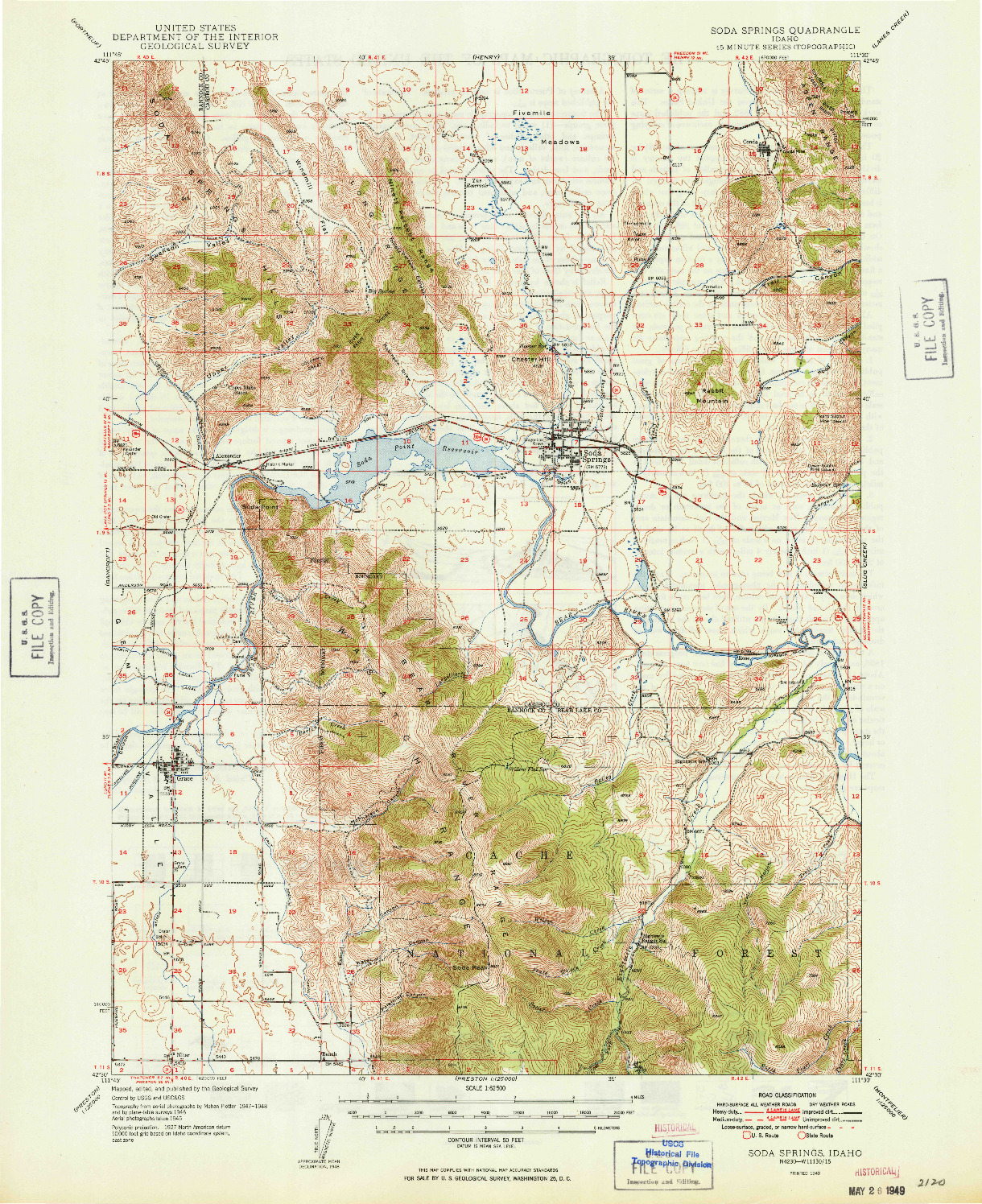 USGS 1:62500-SCALE QUADRANGLE FOR SODA SPRINGS, ID 1949