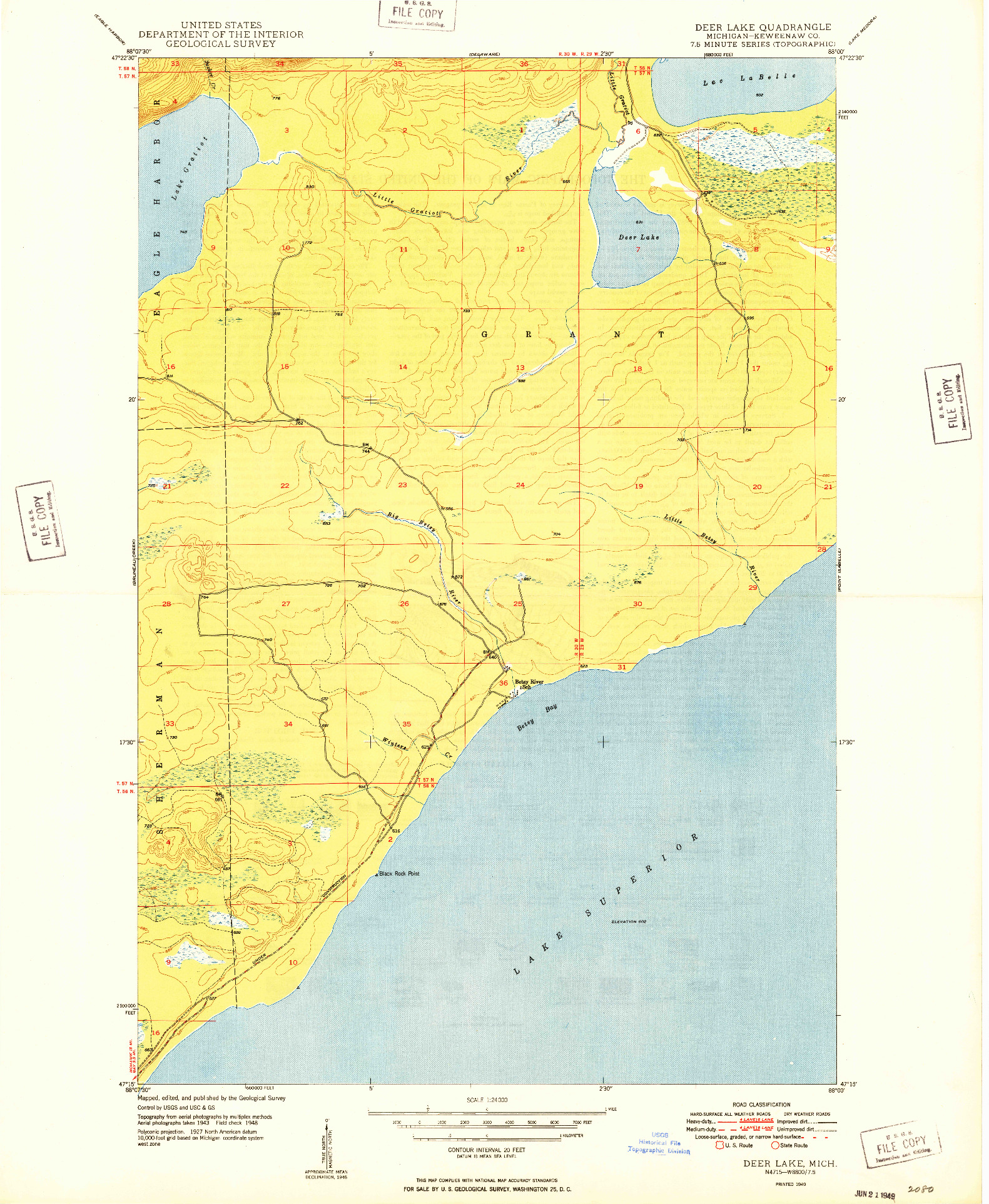 USGS 1:24000-SCALE QUADRANGLE FOR DEER LAKE, MI 1949