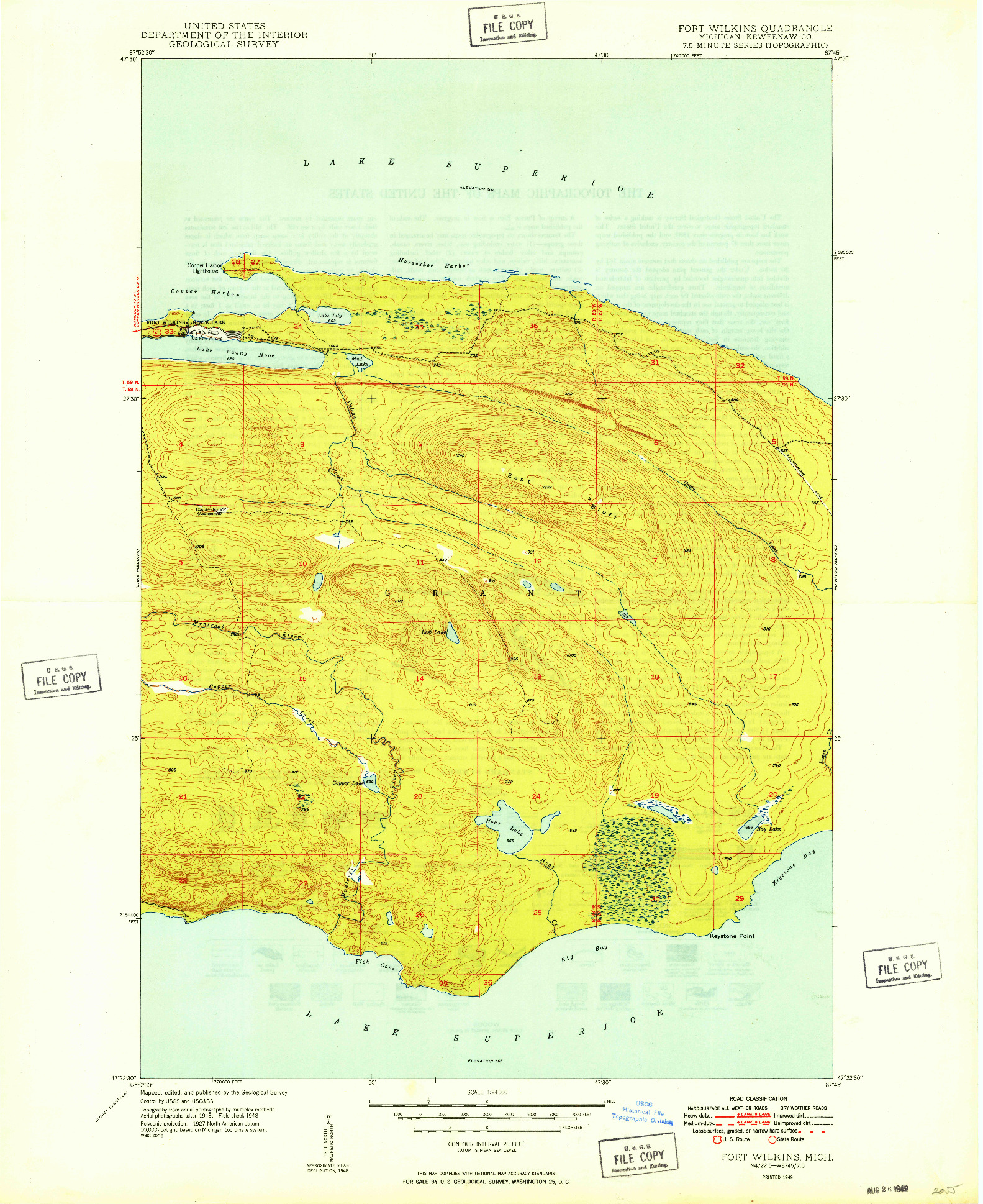 USGS 1:24000-SCALE QUADRANGLE FOR FORT WILKINS, MI 1949