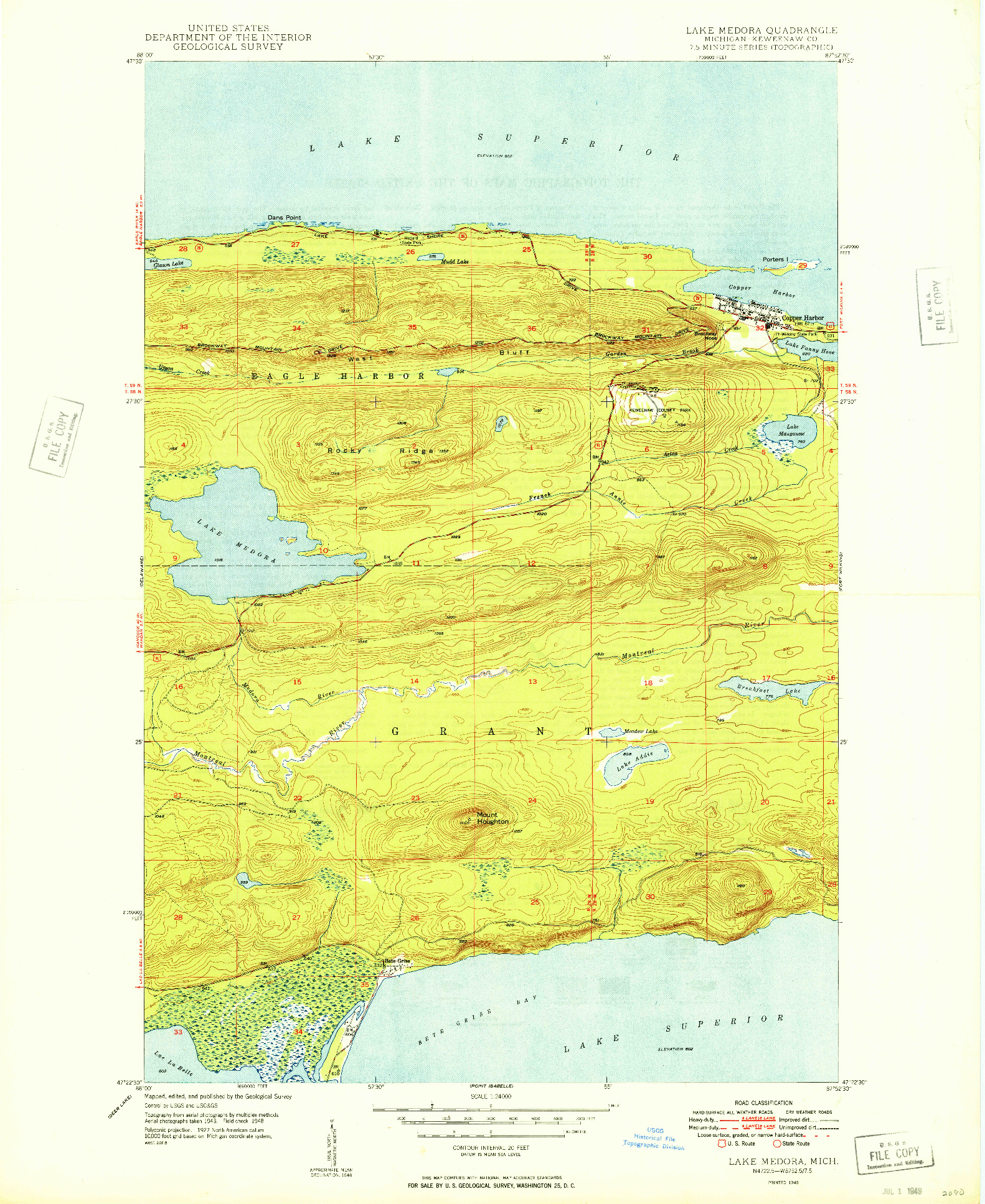 USGS 1:24000-SCALE QUADRANGLE FOR LAKE MEDORA, MI 1949