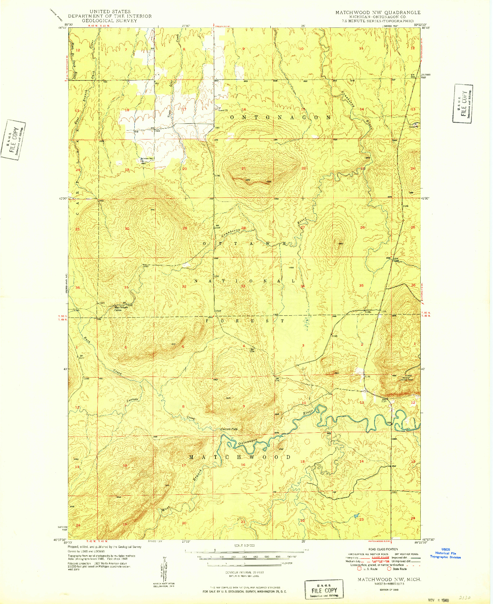 USGS 1:24000-SCALE QUADRANGLE FOR MATCHWOOD NW, MI 1949