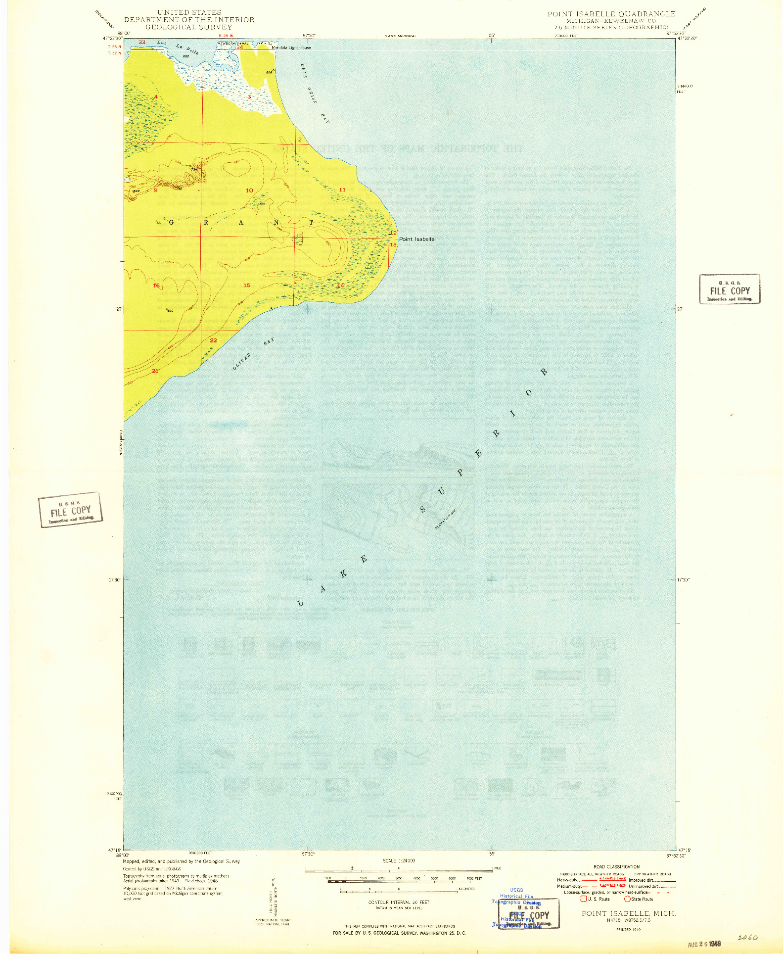 USGS 1:24000-SCALE QUADRANGLE FOR POINT ISABELLE, MI 1949