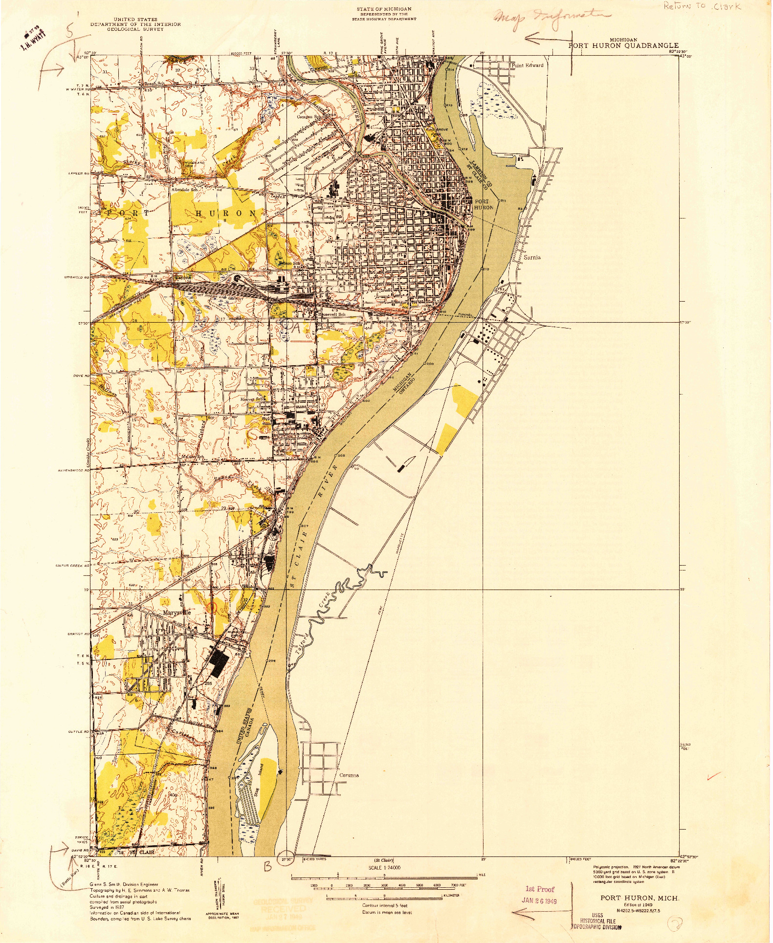 USGS 1:24000-SCALE QUADRANGLE FOR PORT HURON, MI 1949