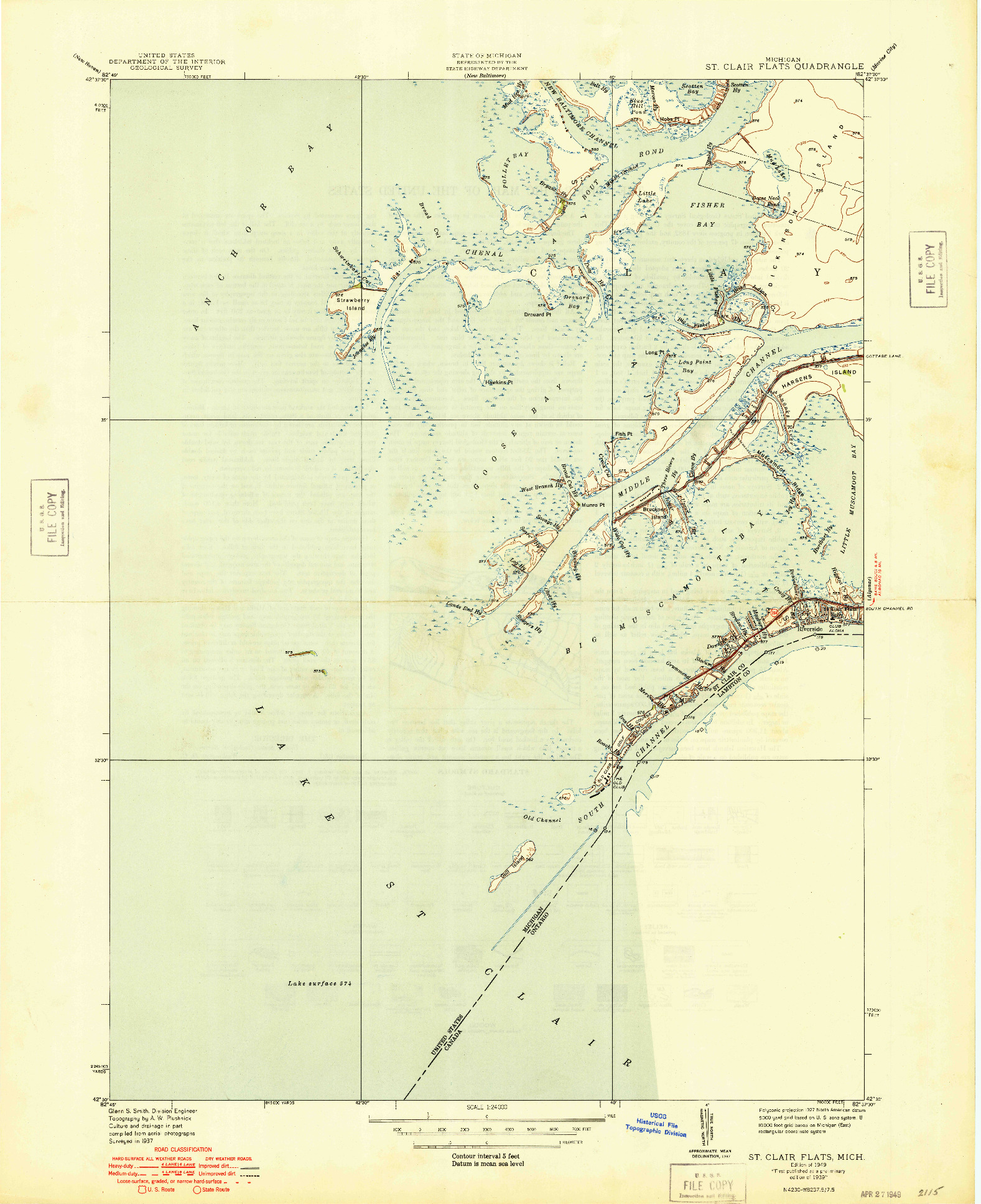 USGS 1:24000-SCALE QUADRANGLE FOR ST. CLAIR FLATS, MI 1949