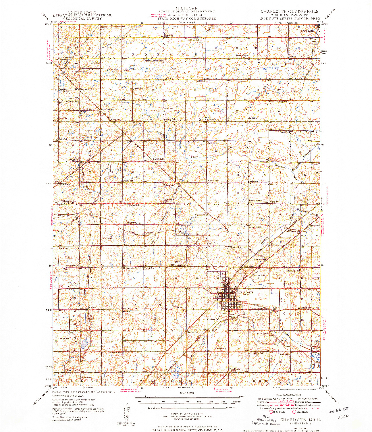 USGS 1:62500-SCALE QUADRANGLE FOR CHARLOTTE, MI 1949