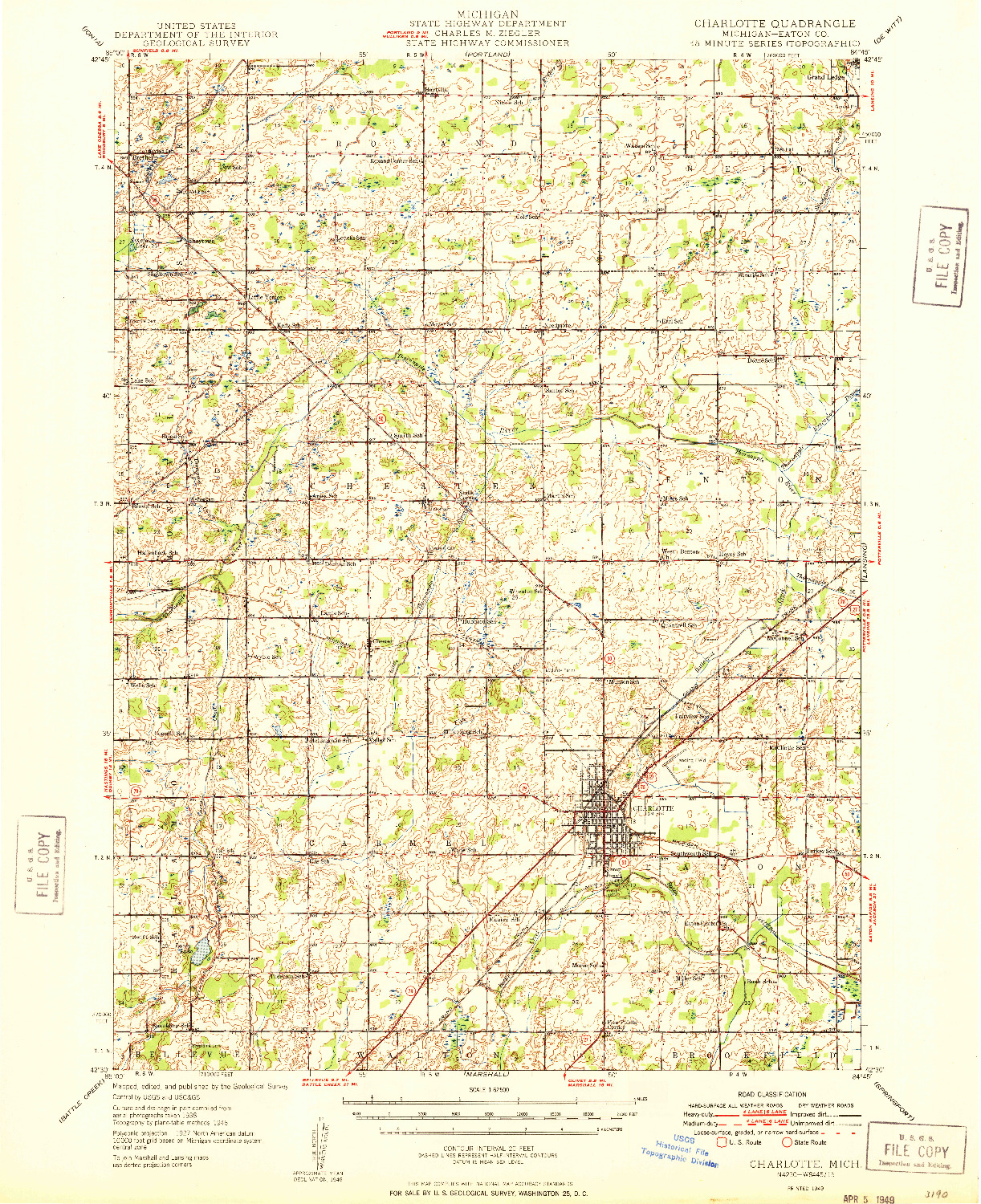 USGS 1:62500-SCALE QUADRANGLE FOR CHARLOTTE, MI 1949